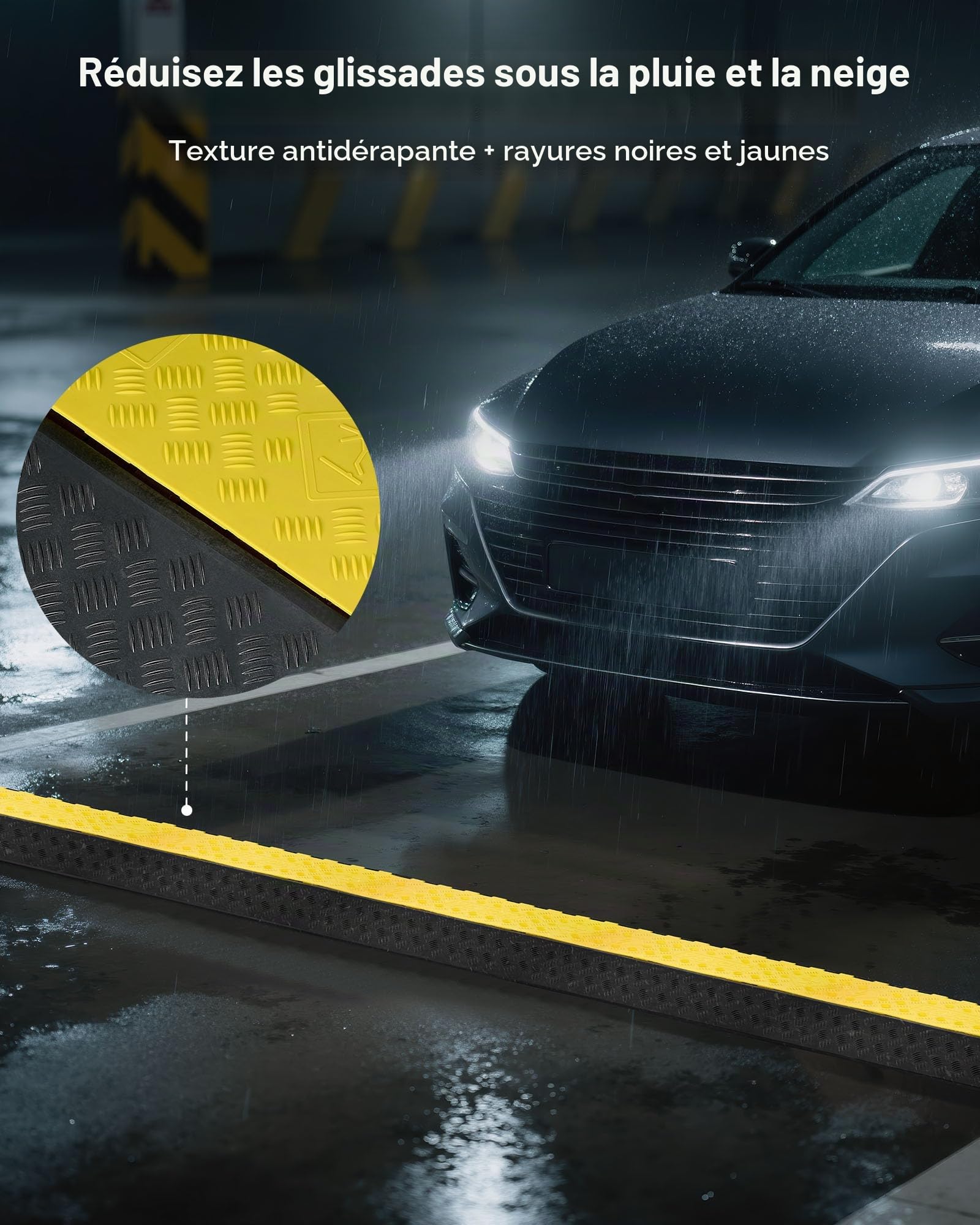 VEVOR Rampe de Protection Câbles, Charge 9979 kg, Passage de Câble au Sol 2 Canaux 100 x 75 mm, Ralentisseur de Vitesse en Caoutchouc avec Couvercle Rabattable, Passe Câble pour Intérieur, Extérieur