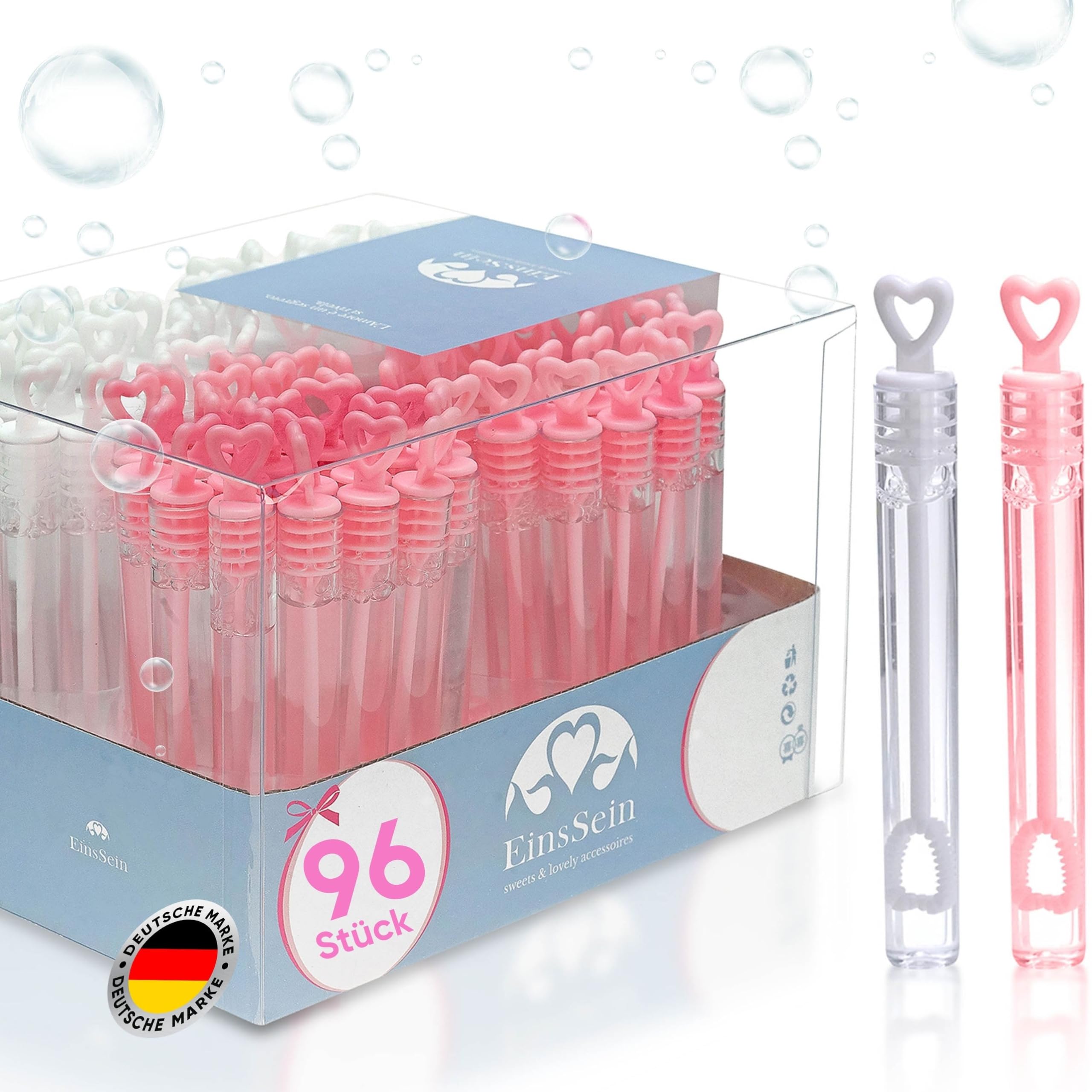 96x Bulles De Savon Mariage En Forme De Cœur - Tubes Plastique Transparent - Liquide Sans Taches - Décoration Fête