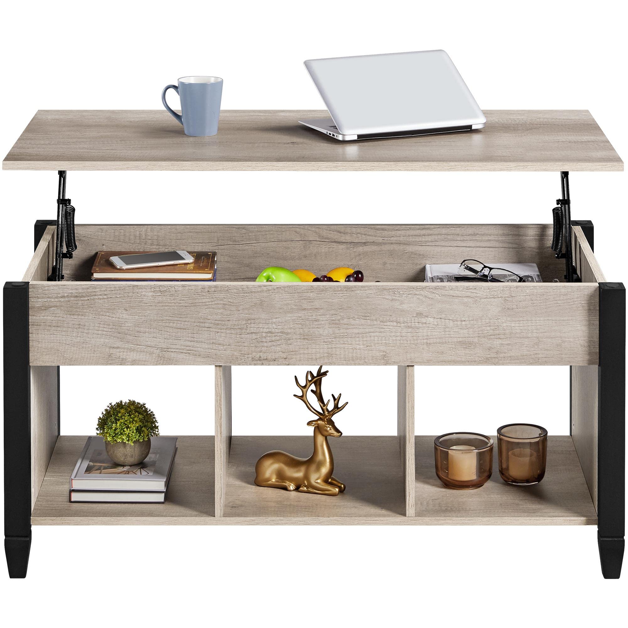 Amazon.com: Yaheetech Mesa auxiliar de madera con compartimento de ...