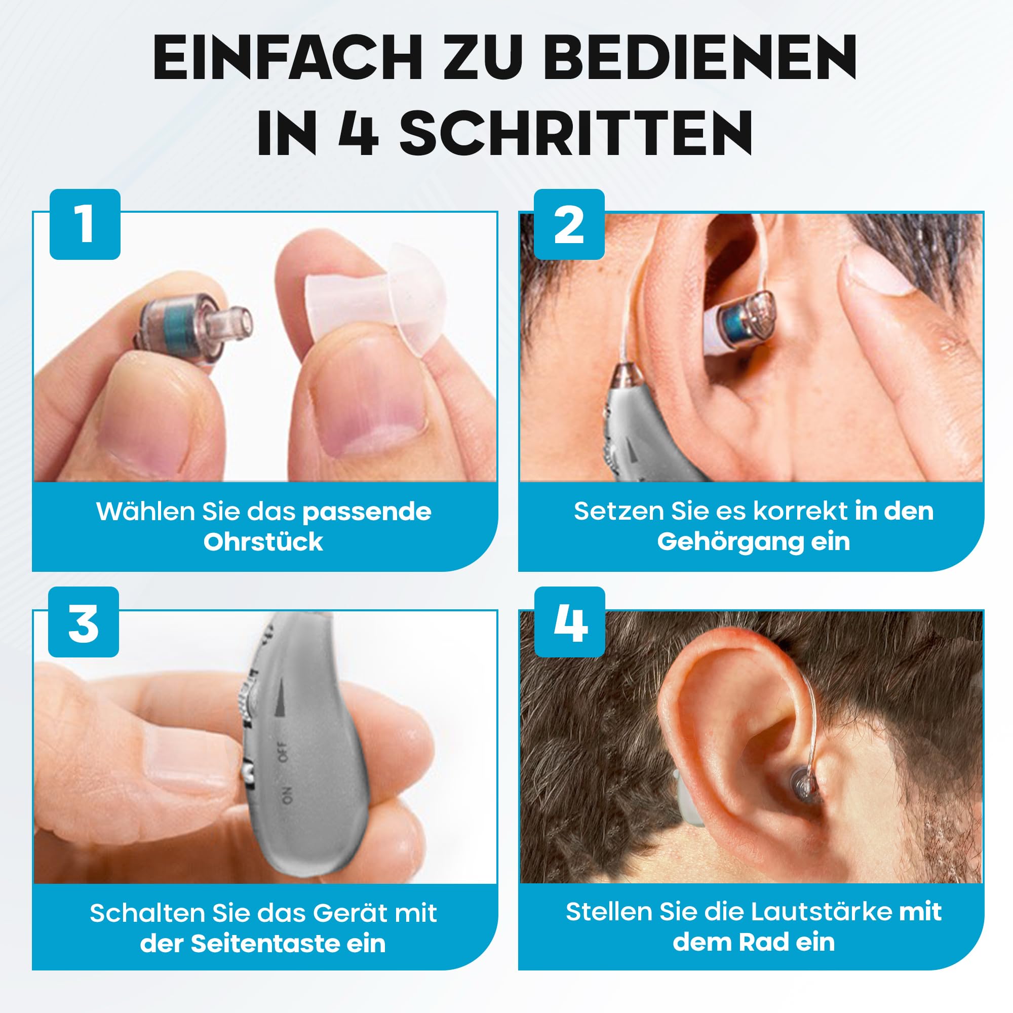 Wiederaufladbarer persönlicher Soundverstärker (2 Stück), ultraleicht (4 g), hinter dem Ohr (BTE), DSP-Chip, einstellbare Lautstärke, magnetische Ladestation, für TV und Gespräche
