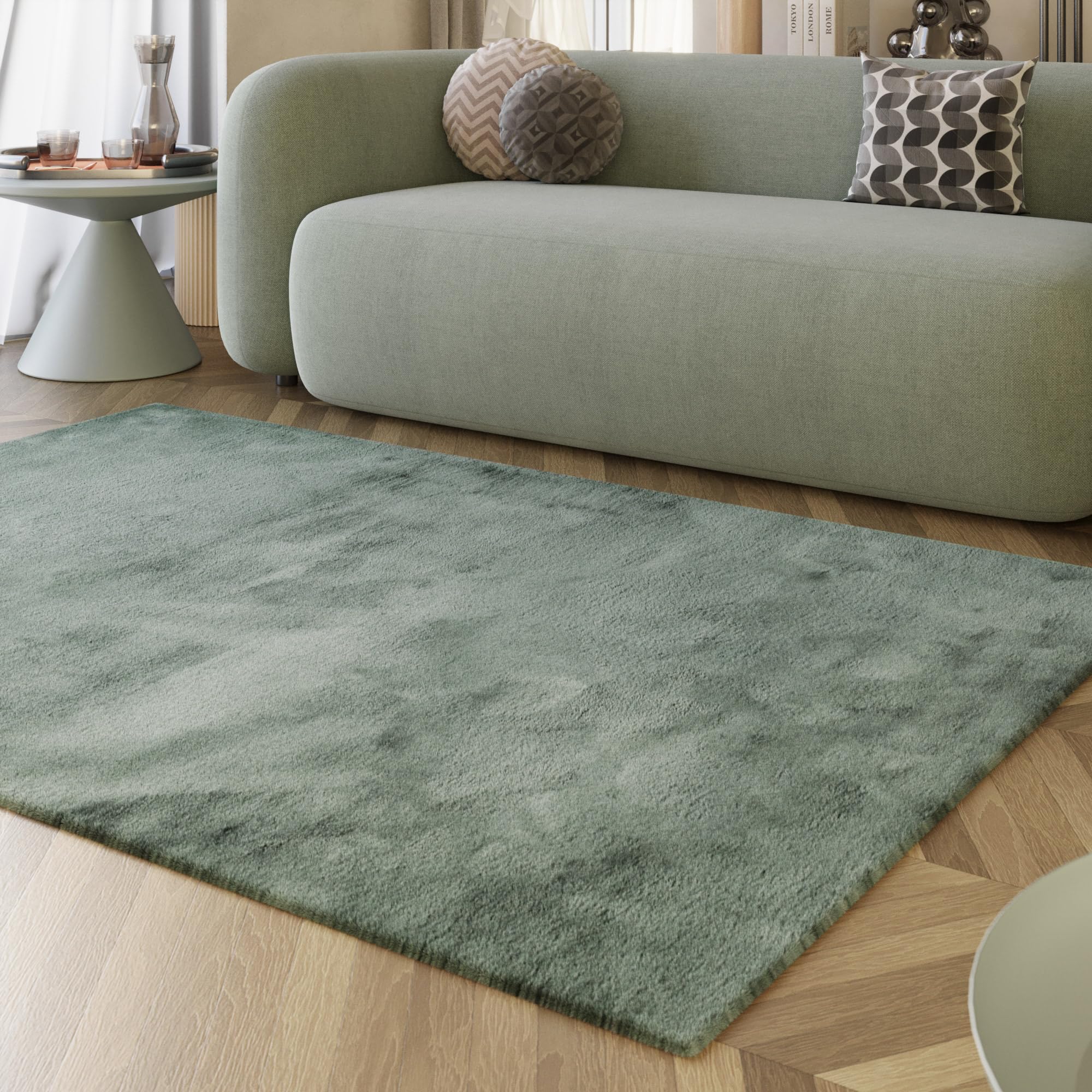 Wecon Home Tapis moderne à poils longs très moelleux de la marque Esprit - Idéal pour le salon, la chambre à coucher et plus - Alice (160 x 230 cm, vert sauge)