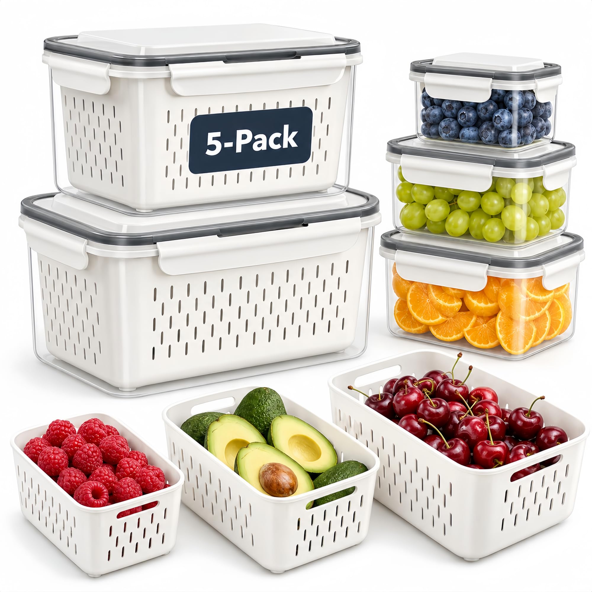 5 contenitori per frutta con scolapasta – organizer per frigorifero