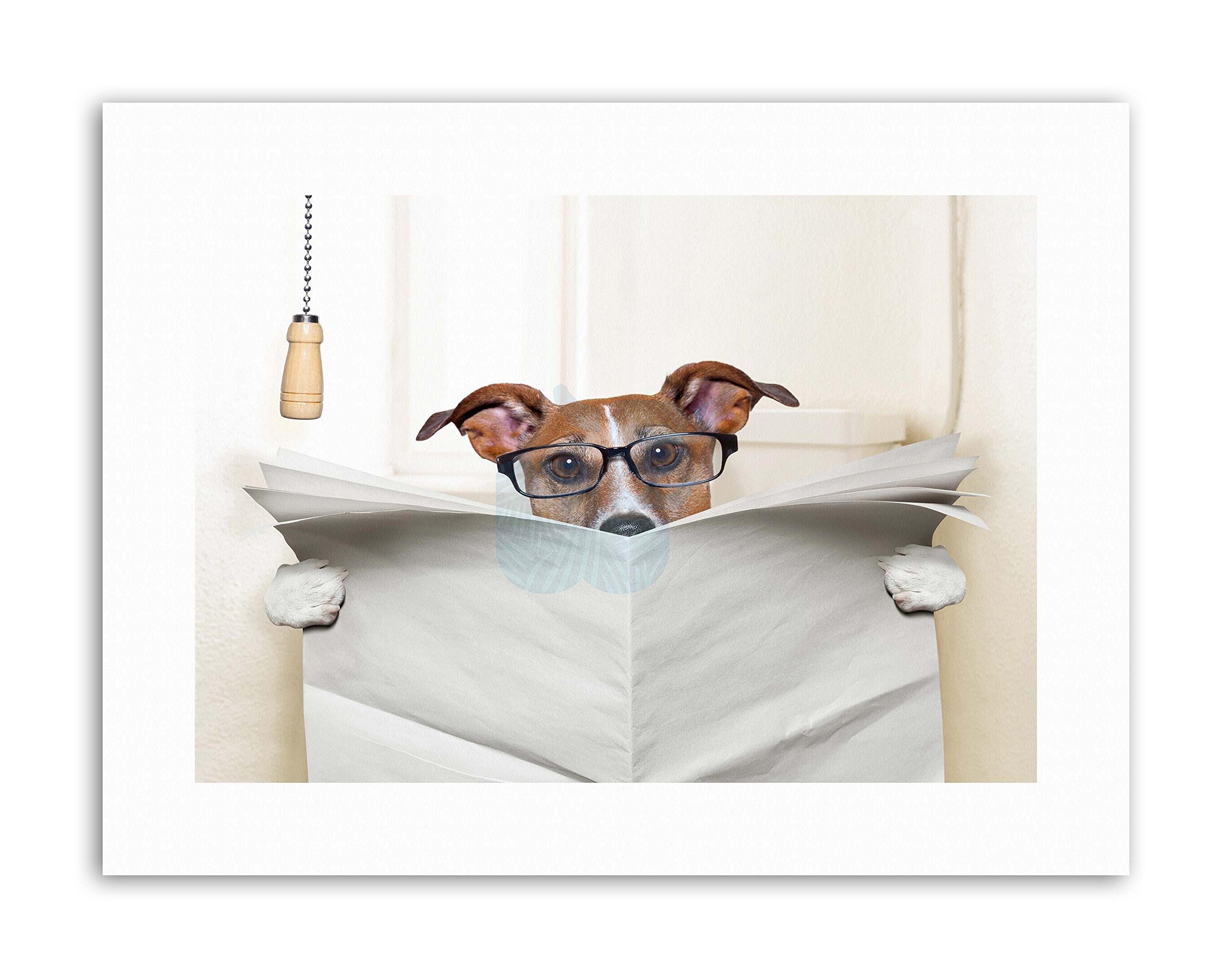 Wee Blue Coo Mock Up Jack Russell Toilet Reading Newspaper Canvas Art Print