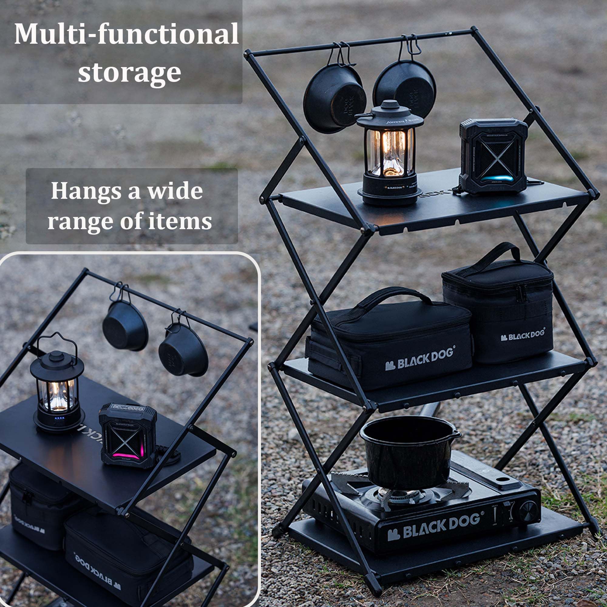 windhike Blackdog Table Pliante Multifonction à 3 étagères, 2,1 kg, Structure Triangulaire, Haute capacité de Charge, en Alliage d'aluminium, Table Pliante Portable IGT pour Camping en Plein air