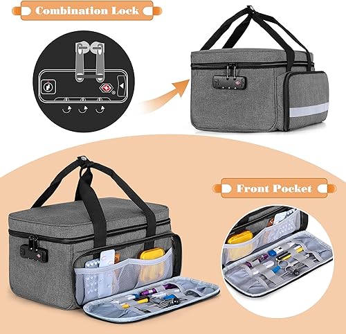 Vista 2 de CURMIO Organizador de botellas de píldoras, caja de bloqueo de medicamentos para organizador de píldoras y suministros médicos, gris