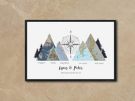 Individuelles Berge Bild personalisierbar mit VINTAGE Landkarten | Jubiläums-Geschenk für Paare | Hochzeits-Reise |...