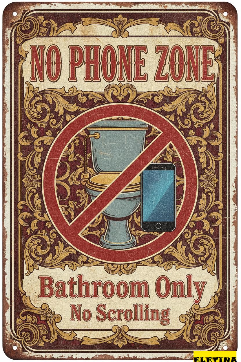 Personalized Sign for Man Cave Vintage Metal Tin -no Phone Zone Bathroom Only No Scrolling Wall Art Decor Home Farmhouse Washroom Bathroom Gift 8x12in Private Property Decorative