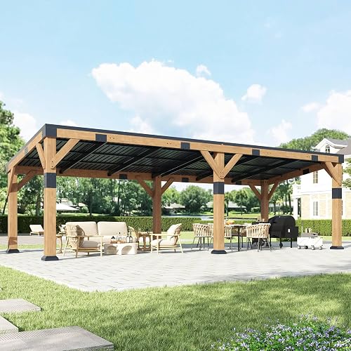 10x22 ft Cedar Wood Gazebo with Hardtop Slope Roof, Large