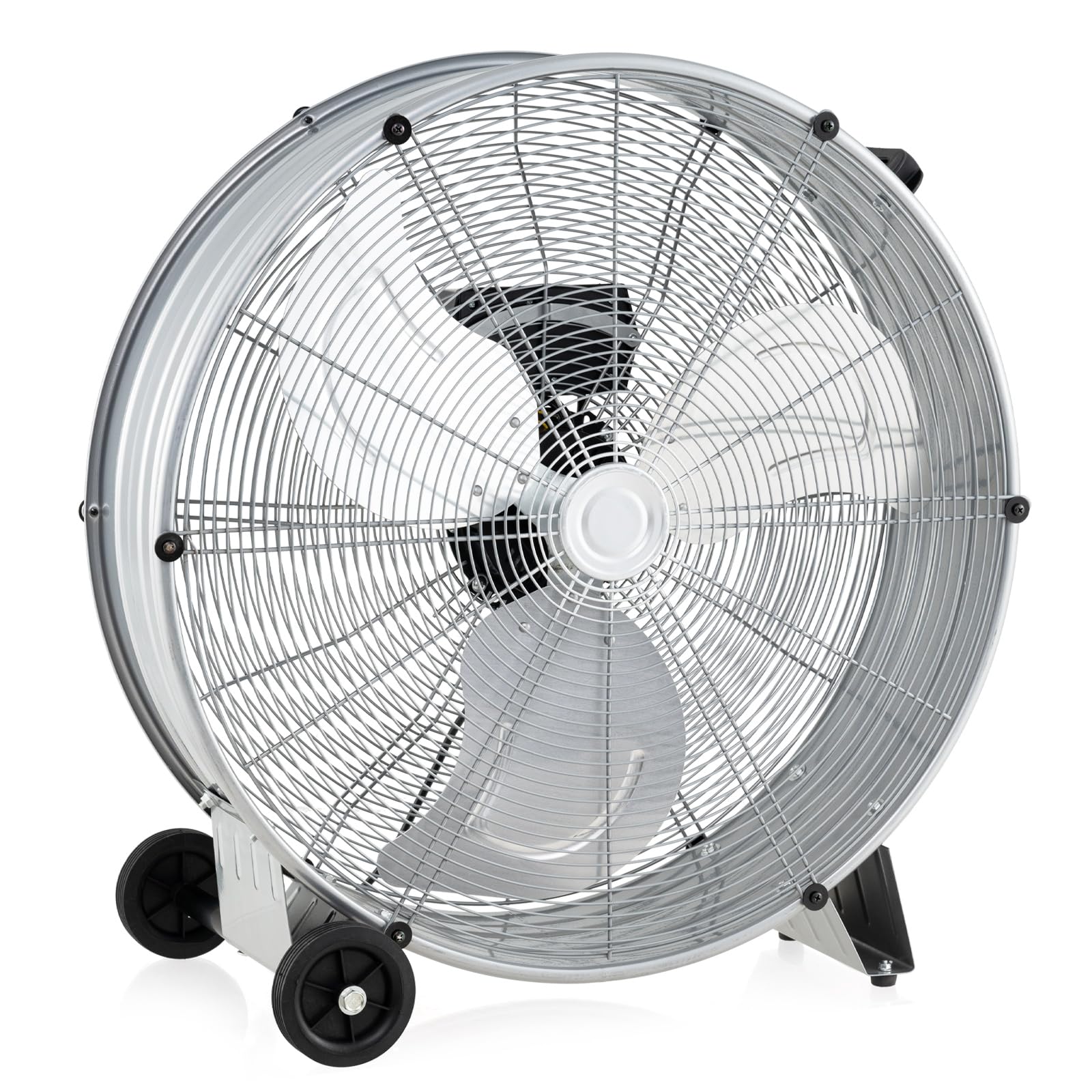 COSTWAY 24 Inch Large Industrial Drum Fan, 3-Speed High-Velocity Floor Fan with Built-in Wheels & Handle, Metal Air Circulator Cooling Fan for Home Commercial Warehouse Workshop (Silver)