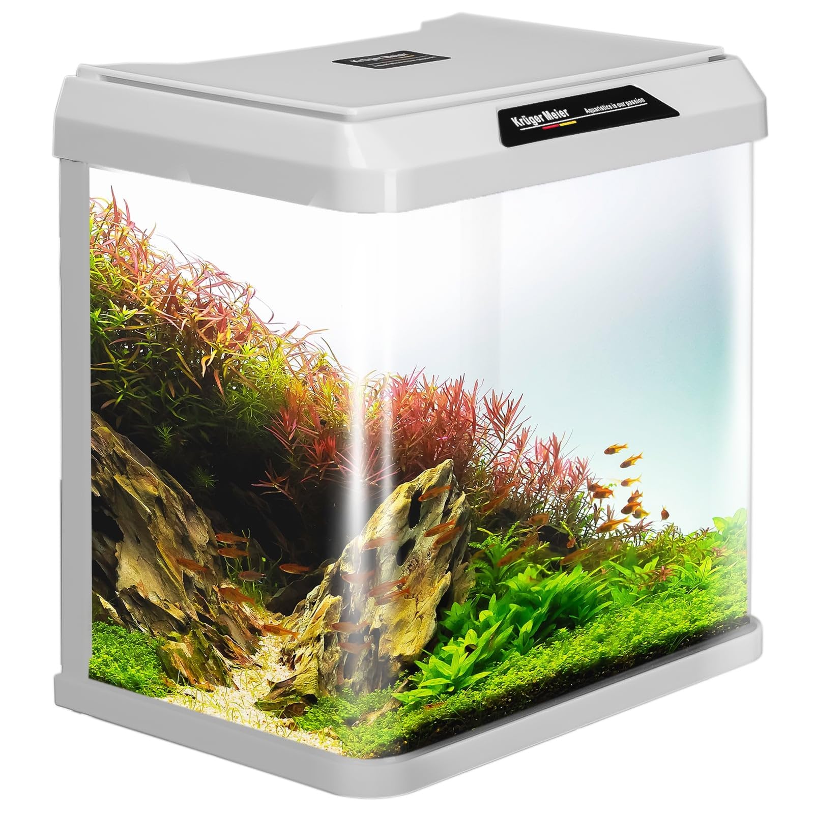Kruger Meier Como Aquarium 7L – Nano-Aquarium Set mit Beleuchtung, Filter & Abdeckung – Weiß