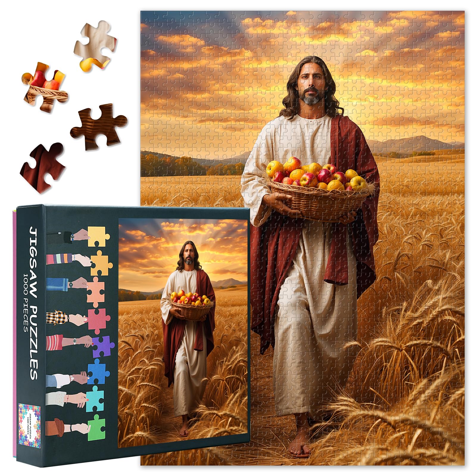 Jesus in the Rice Field Jigsaw Puzzles 1000 Pieces for Adults Jesus Christ Puzzles for Adults Home Wall Decoration Challenging Puzzle Suitable for Game Nights Finished Puzzle Size: 70x50cm