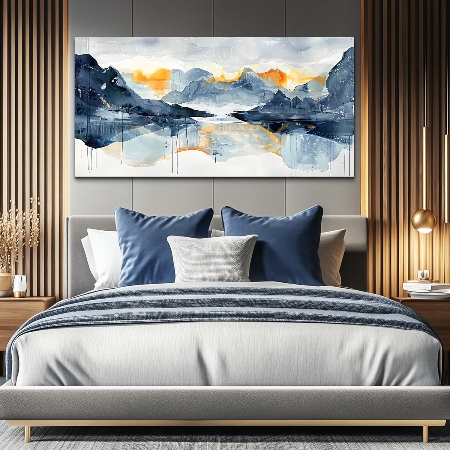 FUHAIHUA Canvas Wall Art For Living Room Framed Home Decorations For Bedroom Aesthetic Office Wall Decor Abstract Pictures Artwork Watercolor Ink Painting Contemporary 20x40 In
