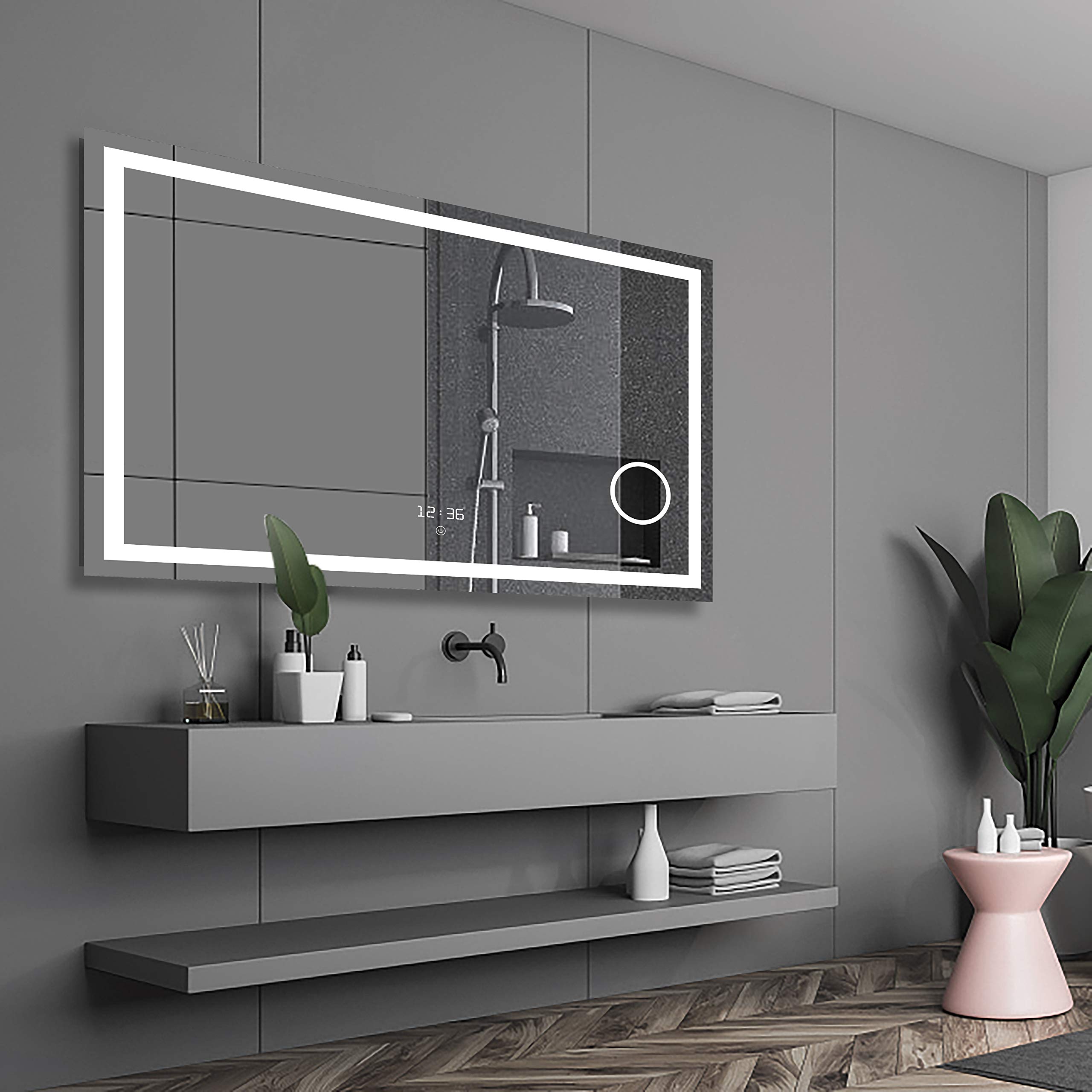 Amazon.com: LED Backlit Illuminated Mirror 48" x 32". Wall Mounted for  Bathroom, Makeup. Hardwired and Easy to Install. Bright White Light 20w  Behind Rectangular Inset Frosted Glass for Flattering Glow : Home