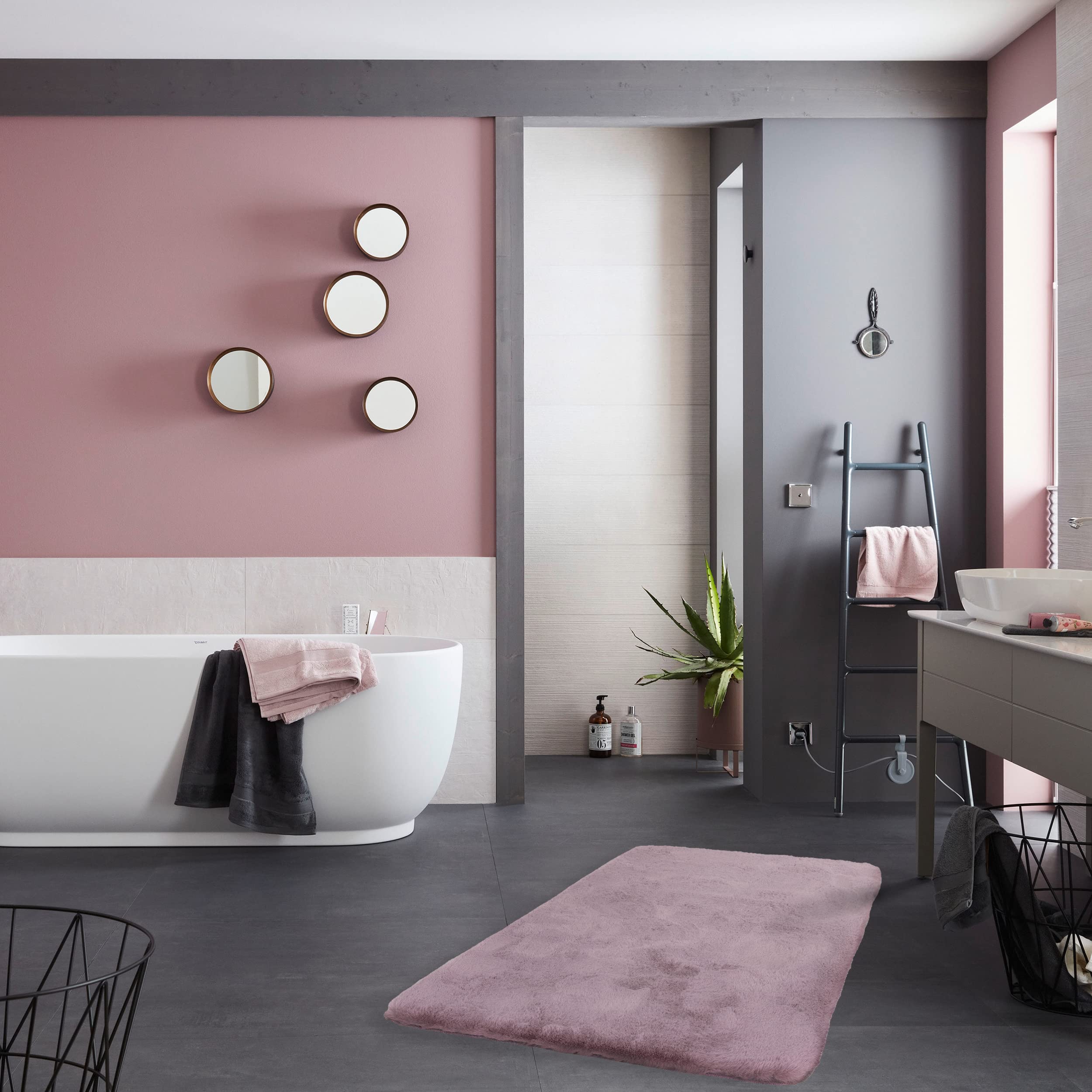 Schöner Wohnen Kollektion Tapis de Salle de Bain 60 x 90 cm - Tapis de Bain Rose très Moelleux - Lavable et antidérapant