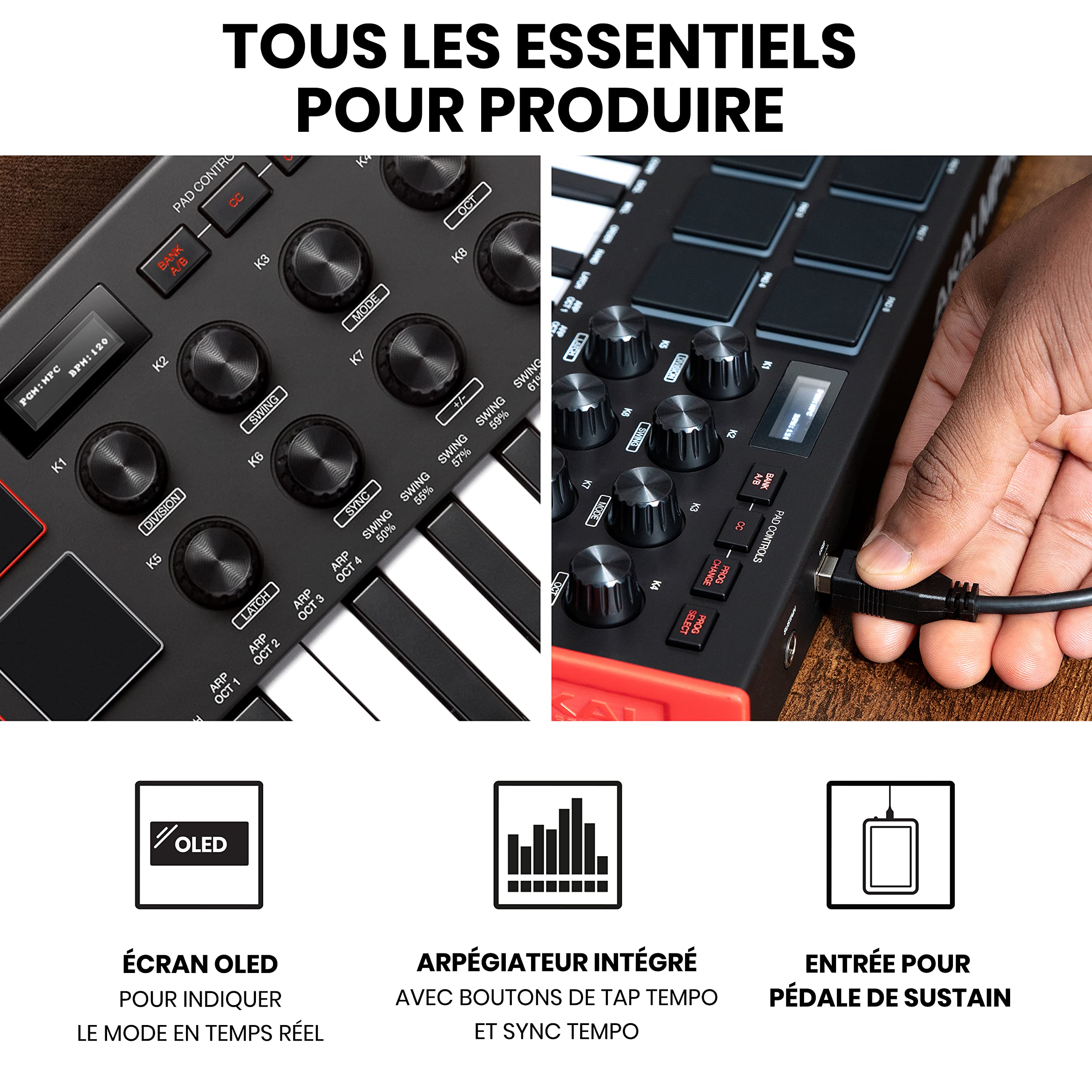 Akai Professional MPK Mini MK3 - Clavier MIDI USB Portable avec 25 Touches, 8 Pads de Batterie, Logiciels et Native Instruments Sound Package (NKS Integration)