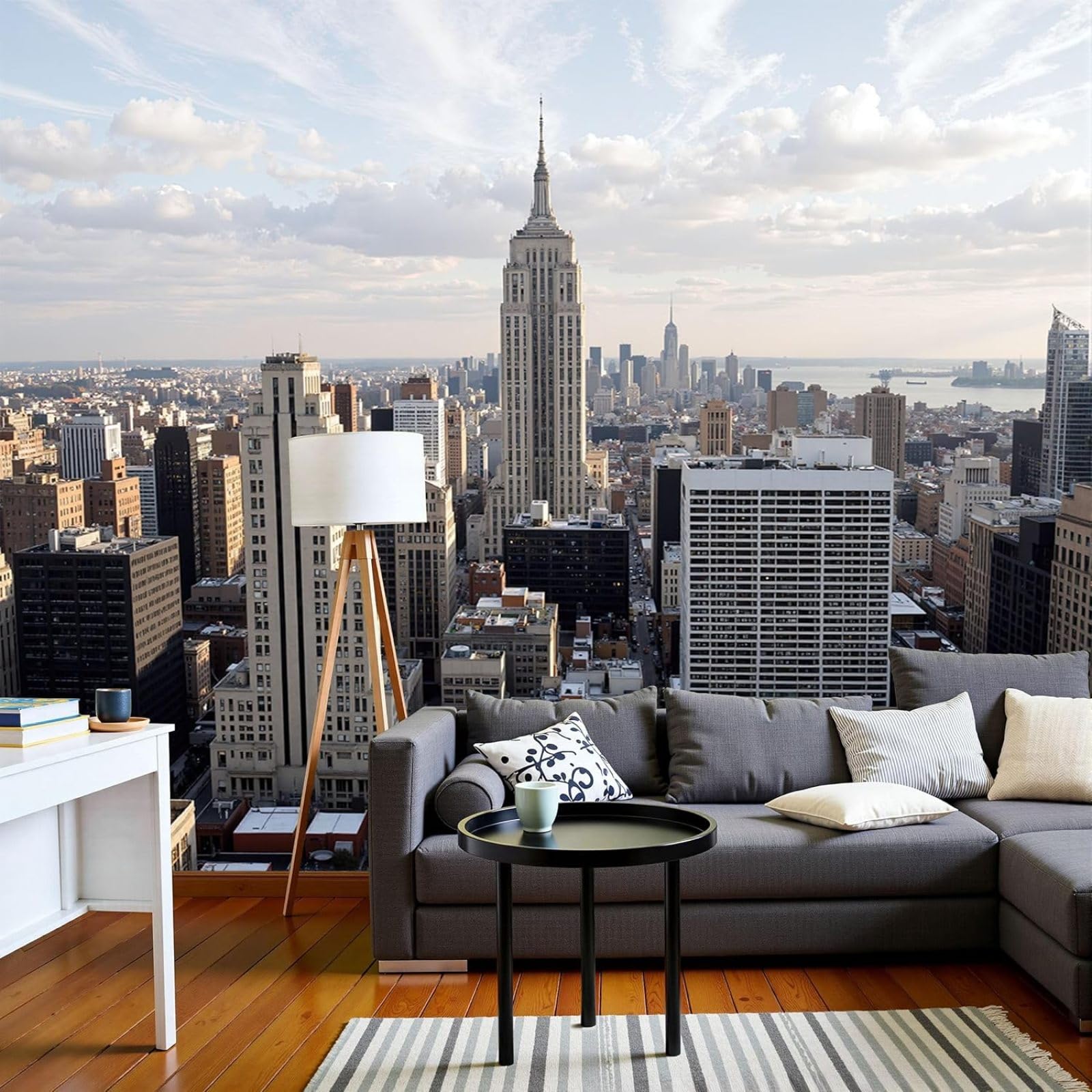 New York City Skyline Photo Wallpaper - Modern Cityscapes, Modern Gray Non-woven Wallpaper for Living Room, Bedroom, Children's Room, Wall Decor, 250cm x 175cm Stickers - Frameless Painting - Poster