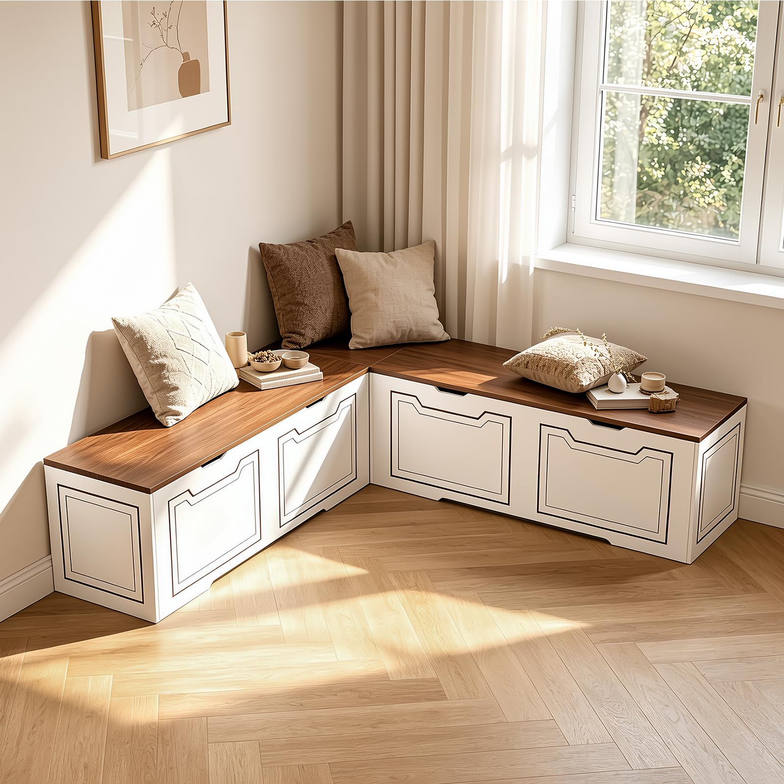 L Shaped Storage Corner Bench, 63' Breakfast Nook, Flip-Top Storage Compartment Bench