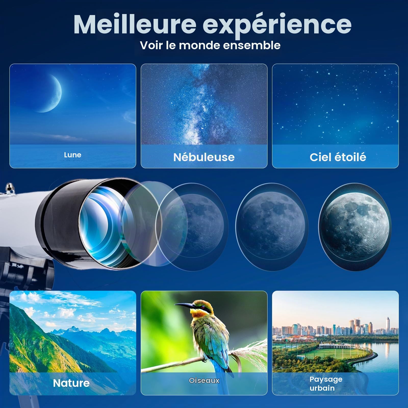 Télescope Enfant Astronomique avec Adaptateur Smartphone pour Astrophotographie Diamètre 50 mm Focale 360 mm Télescope Portable avec Trépied Réglable pour Enfants et Débutants 8-12 Ans