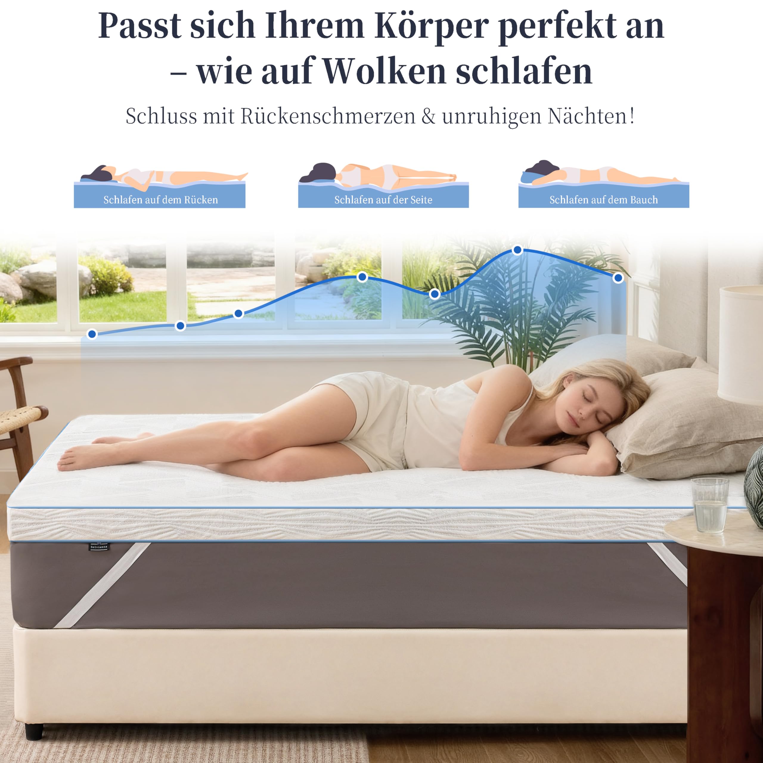 Surmatelas 90x200cm H3-7,5cm en Mousse à Mémoire & Mousse à Froid, Certifié Oeko-TEX®, Housse Amovible, Antidérapant, Antiallergique, Silencieux & Respirant