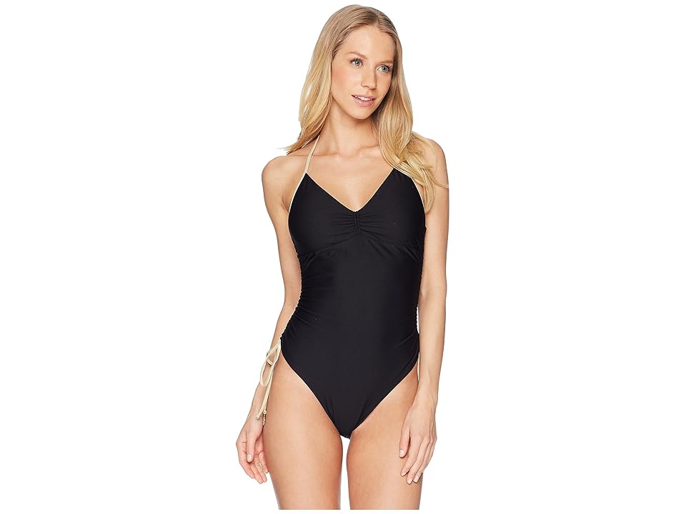 

Luli Fama Buena Vista Reversible Drawstring High Leg One-Piece (Black) Women's Swimsuits One Piece
