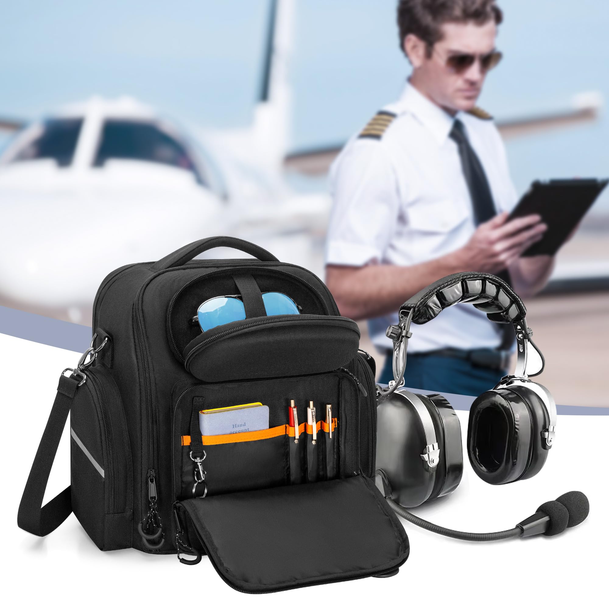 Bolsa para Auriculares de Piloto, Bolsa de Gran Capacidad para Auriculares de Aviación, Rodillera de Piloto y Más, Negro