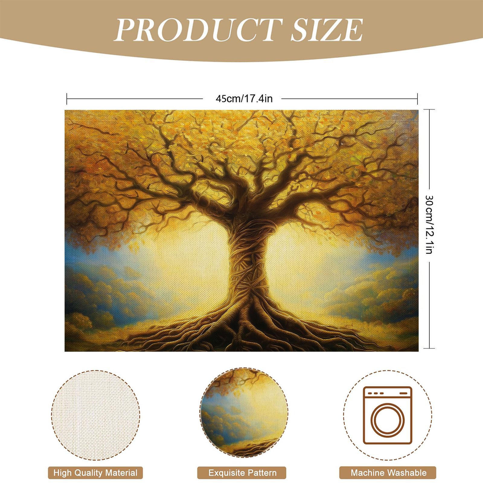 8 Pezzi Tovagliette Americana Paesaggio autunnale - Tovaglietta Americane in Cotone e Lino Albero d'oro Lavabili Sottopiatto per Sala da Pranzo Tavolo da Cucina 45 ×30 cm