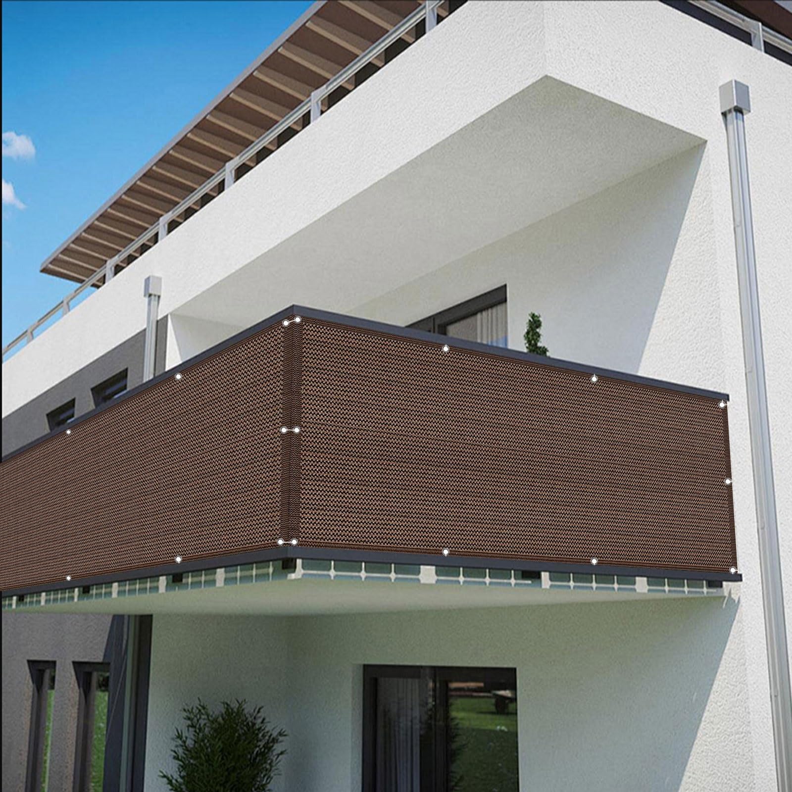 Osłona Ogrodzeniowa Balkonu 70 x 425 cm Wentylowana Osłona Zabezpieczająca Balkon Z Oczkami I Sznurkiem Na Balkon I Patio Ogrodowe, brązowy