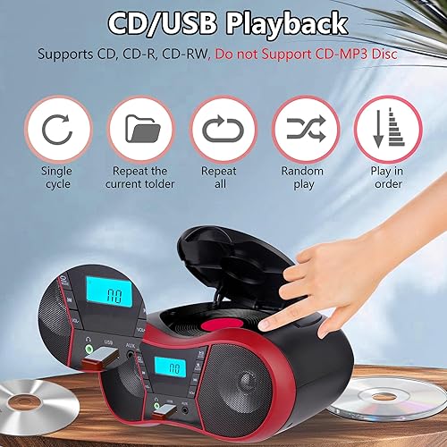 Miniatura 2 de Boombox Reproductor de CD Portátil, Reproductores de CD Portátiles para el Hogar, Reproductor de CD de Radio Estéreo con AUXUSBFMBluetooth,