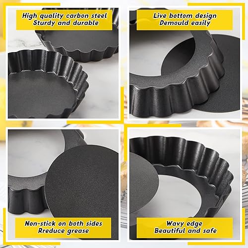 Miniatura 3 de 16 piezas de mini sartenes para tartas con parte inferior extraíble redonda antiadherente mini sartenes para tartas molde de utensilios para hornear