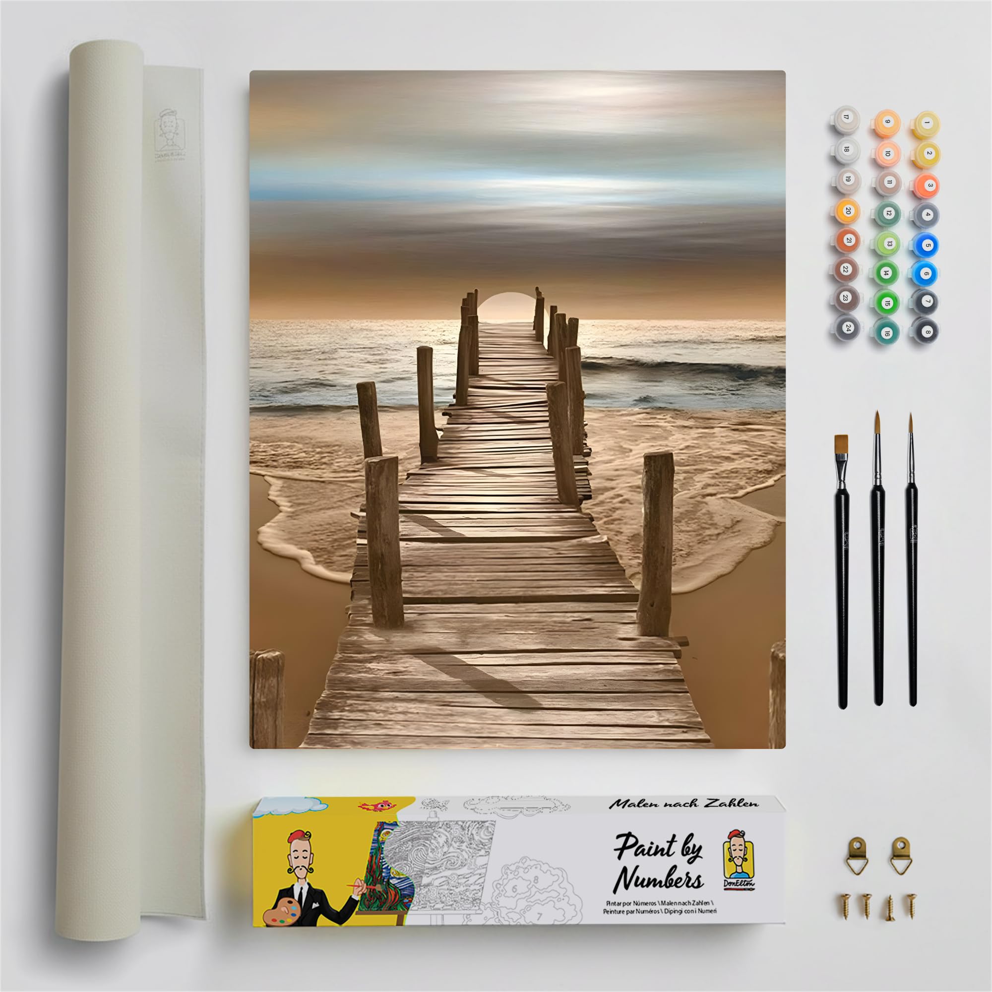 Calm Beach DonElton Dipingi con i Numeri per Adulti Paesaggio - Kit di Pittura 40x50 cm con Pennelli, Colori Acrilici e Tela di Lino, Senza Cornice - Regalo Creativo (Spiaggia)