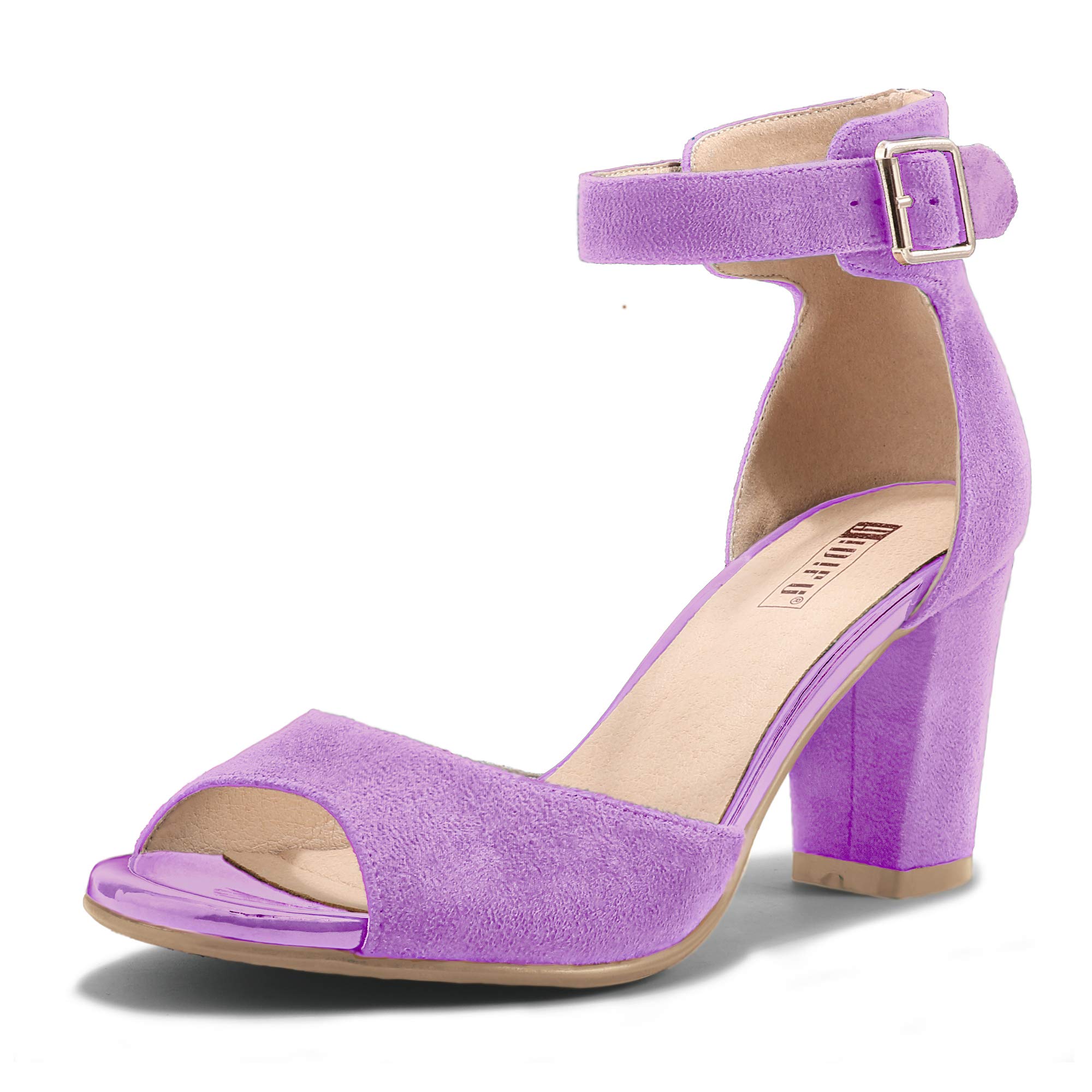 IDIFU Women's Candie-MI Peep Toe Low Block Heels Sandals Ankle Strap Comfy Chunky Wedding Dress Shoes