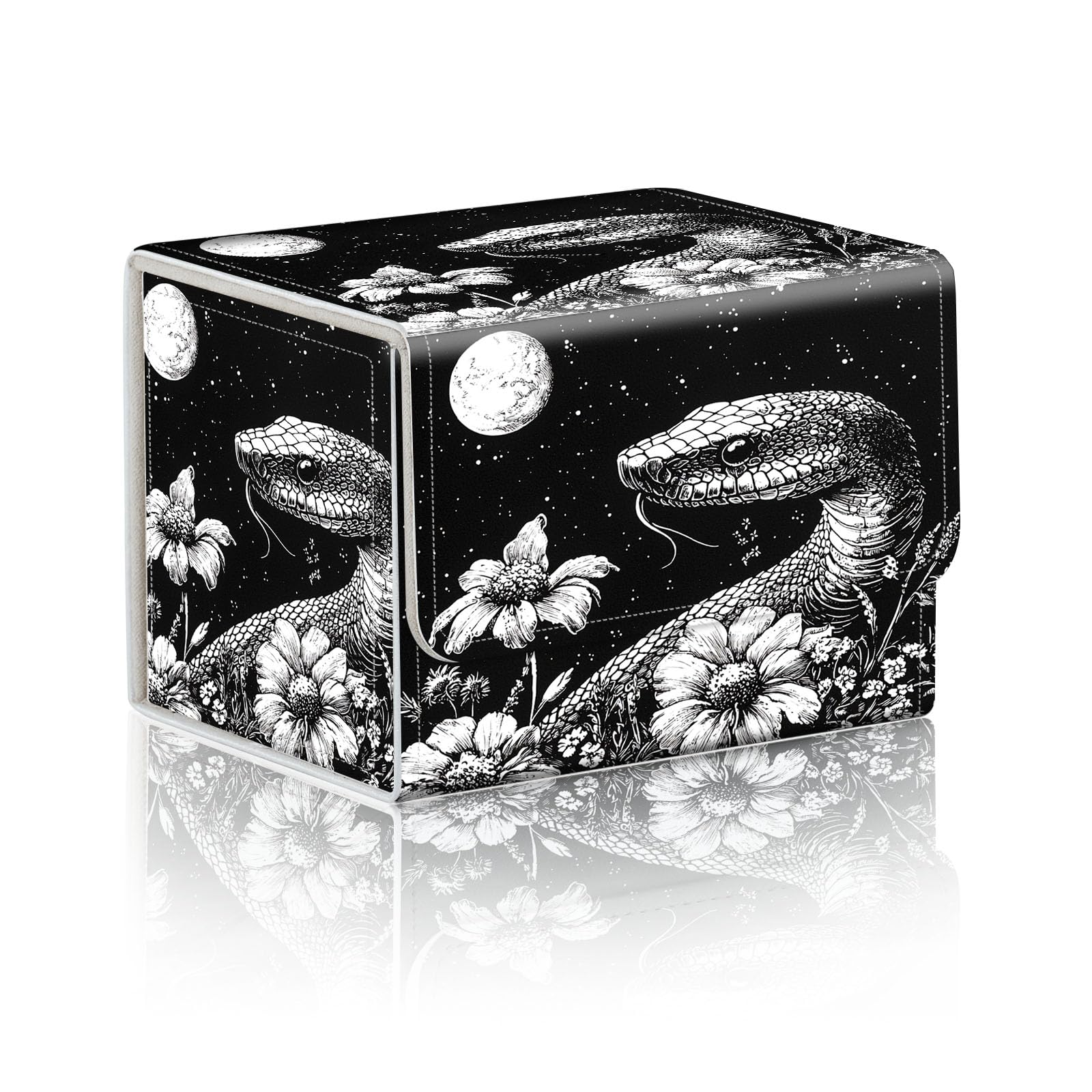 DISUOFEART Trading Card Storage Box, Holds 100+ for MTG Cards, Premium PU Leather with Magnetic Closure, Snake in Floral Night Sky Durable Deck Box for Magic the Gathering, Trading Card Games