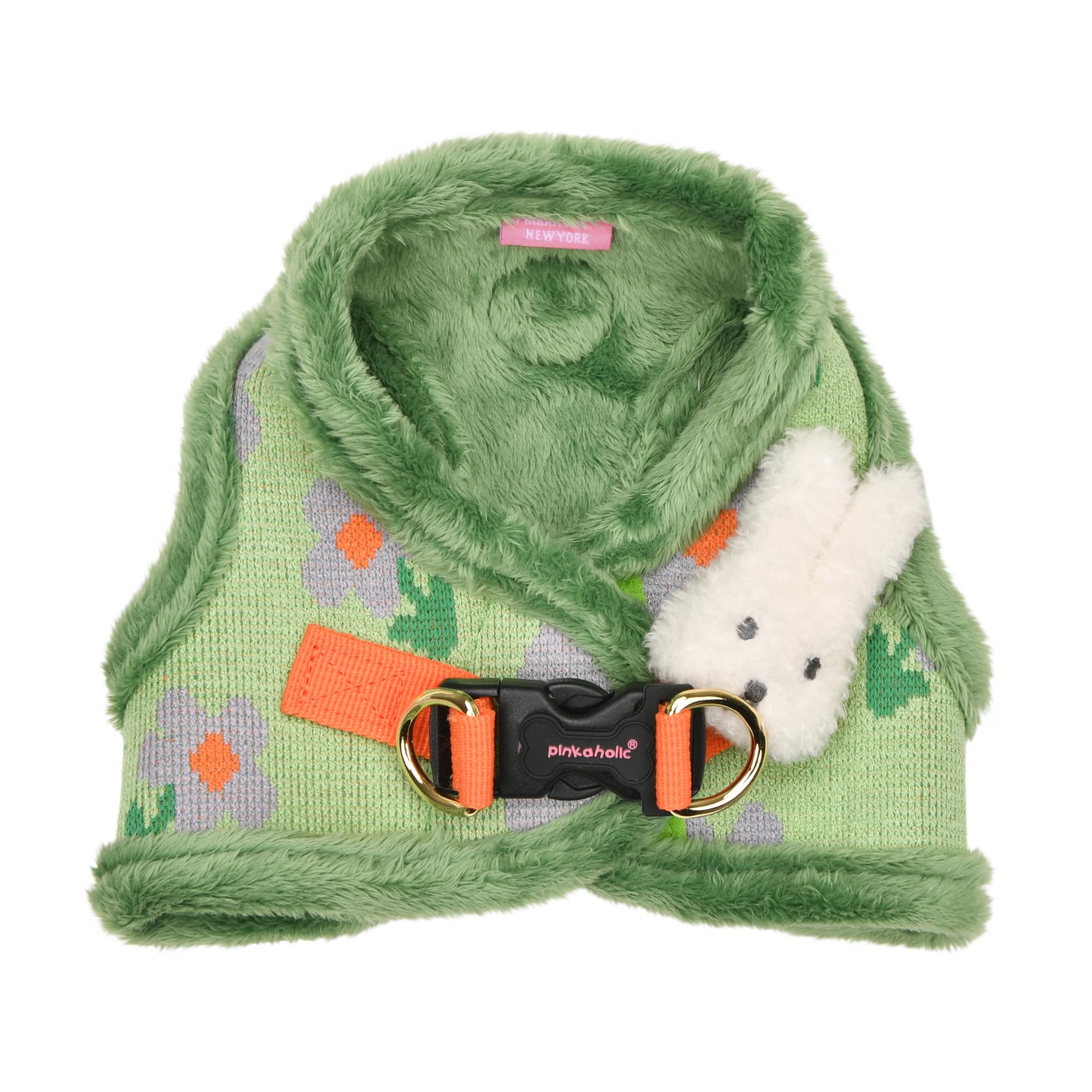 Pinkaholic New York Jasmine Vest Dog Harness Step-in Warm Winter Flower Pattern for Small Dog, Green, Medium
