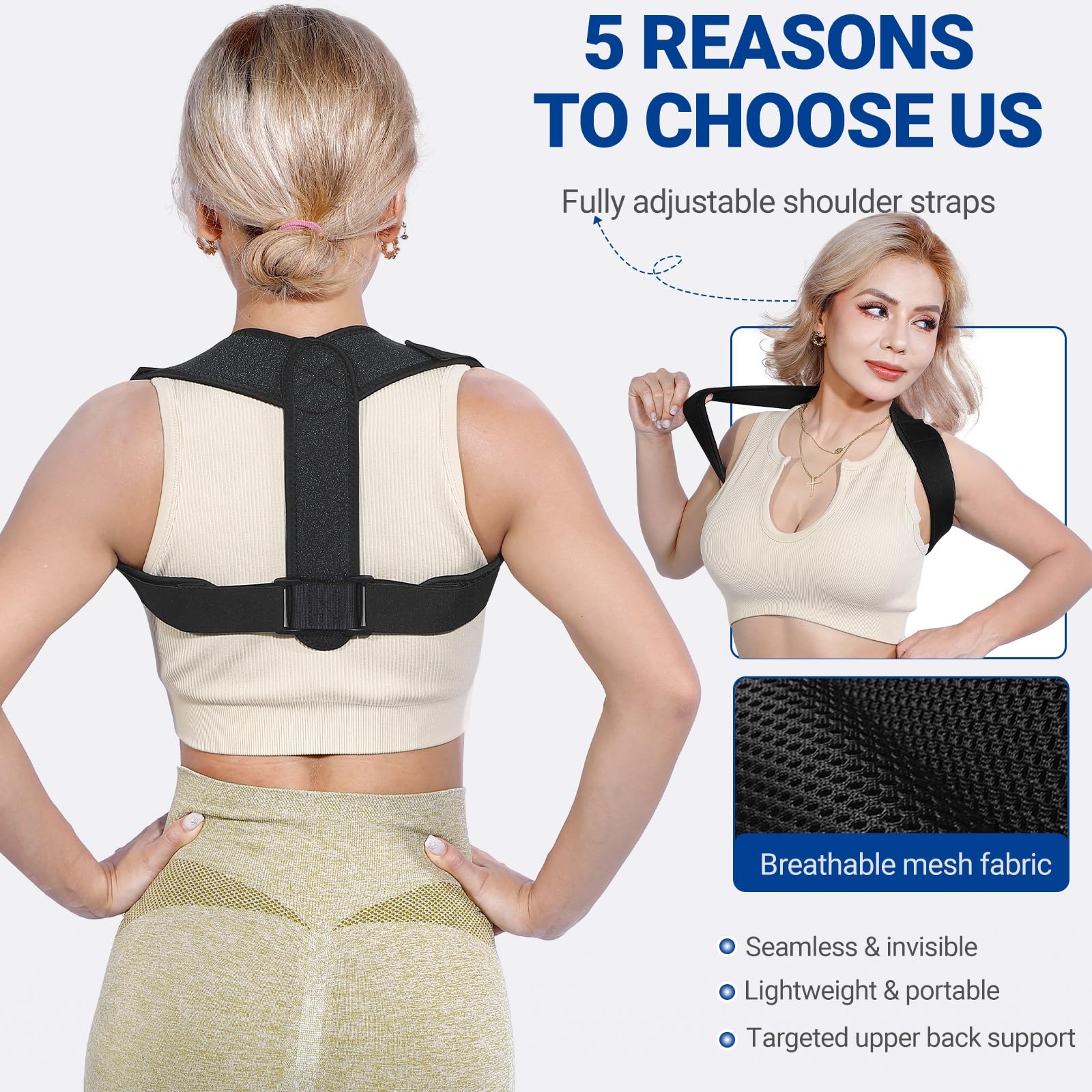 Posture Corrector for Women & Men - Adjustable Upper Back Brace Straightener Suitable for Lumbar, Shoulder, Neck, Scoliosis, Providing Comfortable Elastic Support and Pain Relief - 4