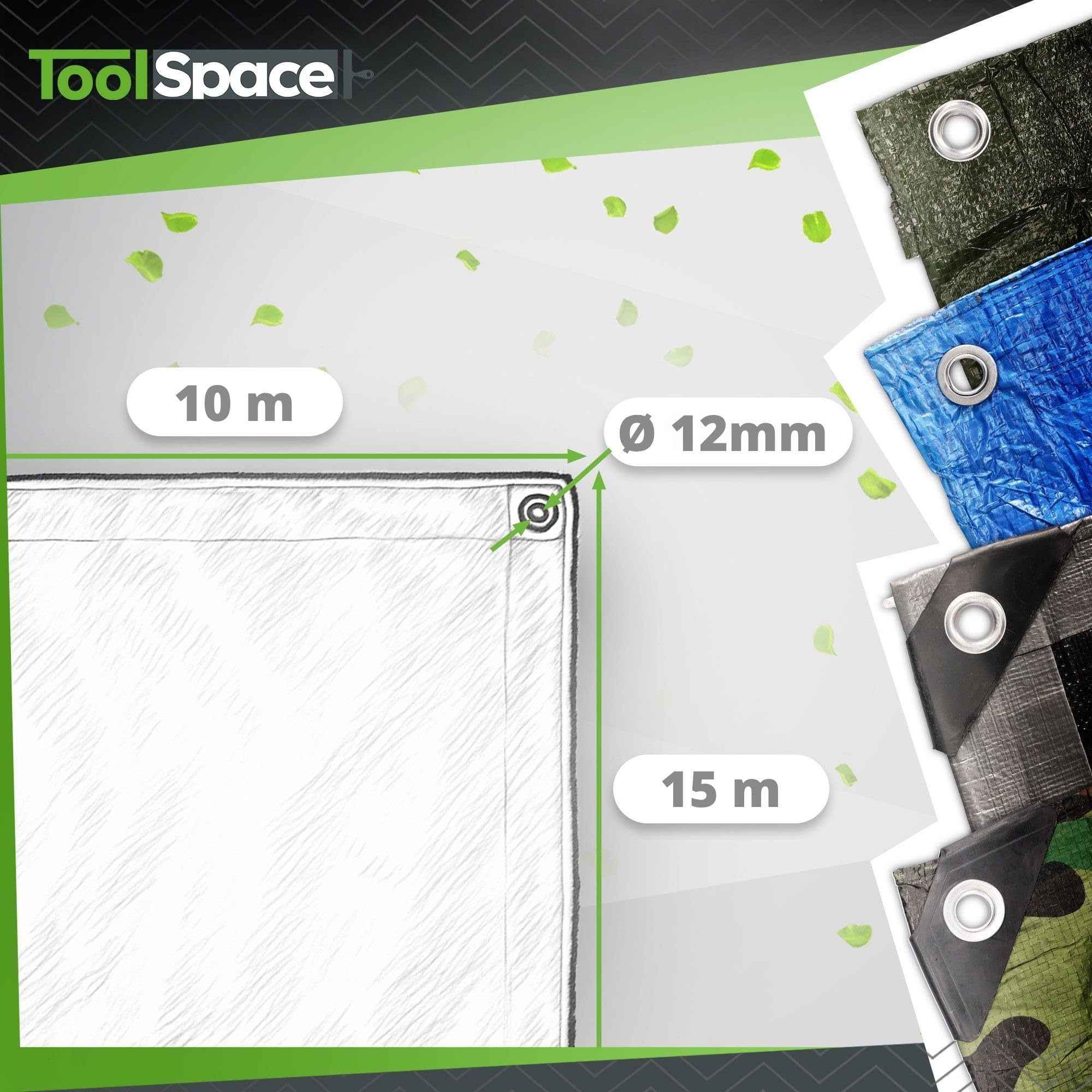 ToolSpace Telone in tessuto 10x15 m | Blu 50g/m² | Impermeabile | Telo per barca, legno, costruzione, campeggio