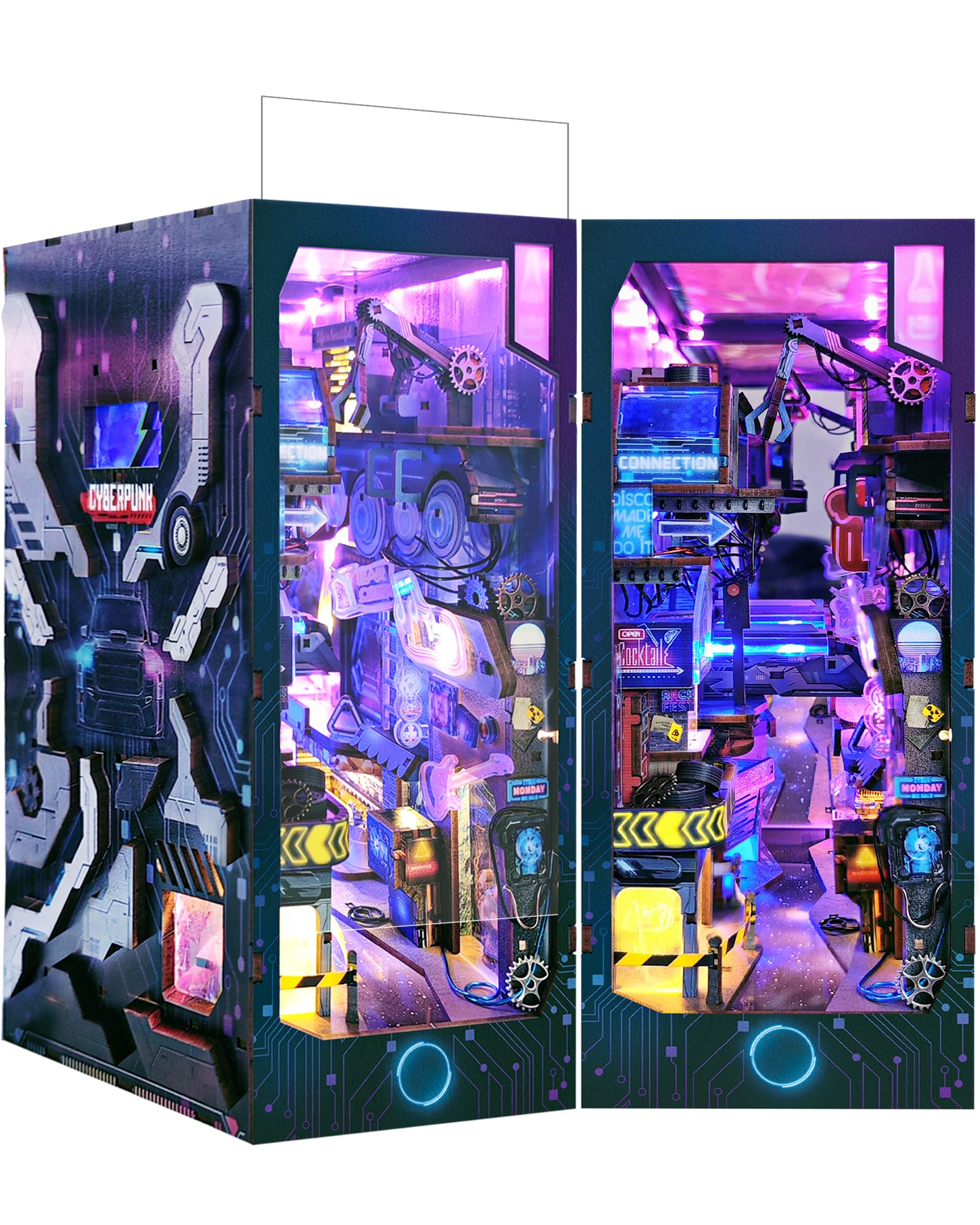 RONSTONE Book Nook - Cyberpunk Puzzle 3D Casa Delle Bambole con Copertura Antipolvere e Luce LED - Miniature Casa Delle Bambole in Legno Regalo Creativo per Adulti 14+