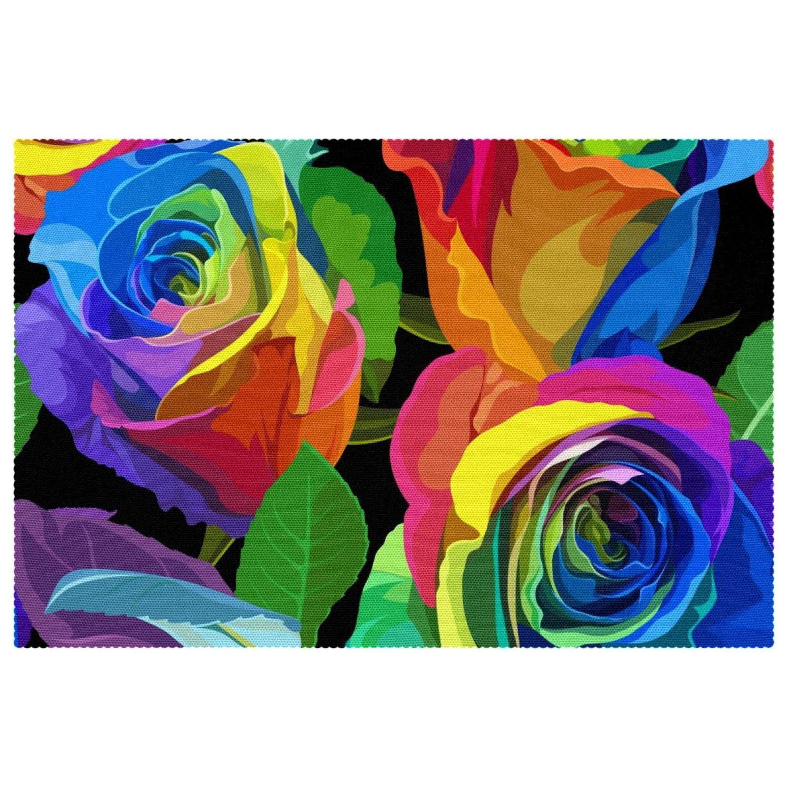 Set de table arc-en-ciel rose lavable antidérapant grand format