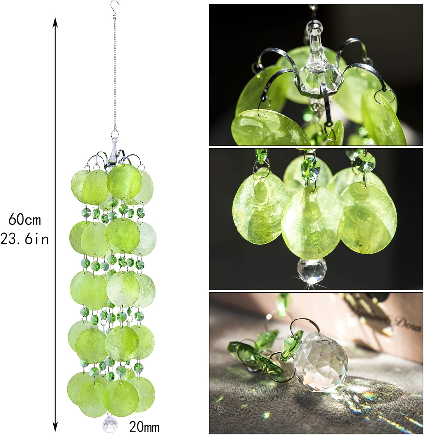 Capiz Shell Wind Chime Home Decoration,Hanging Glass Suncatcher for Garden Yard,Handemade Gift for Housewarming - Image 4