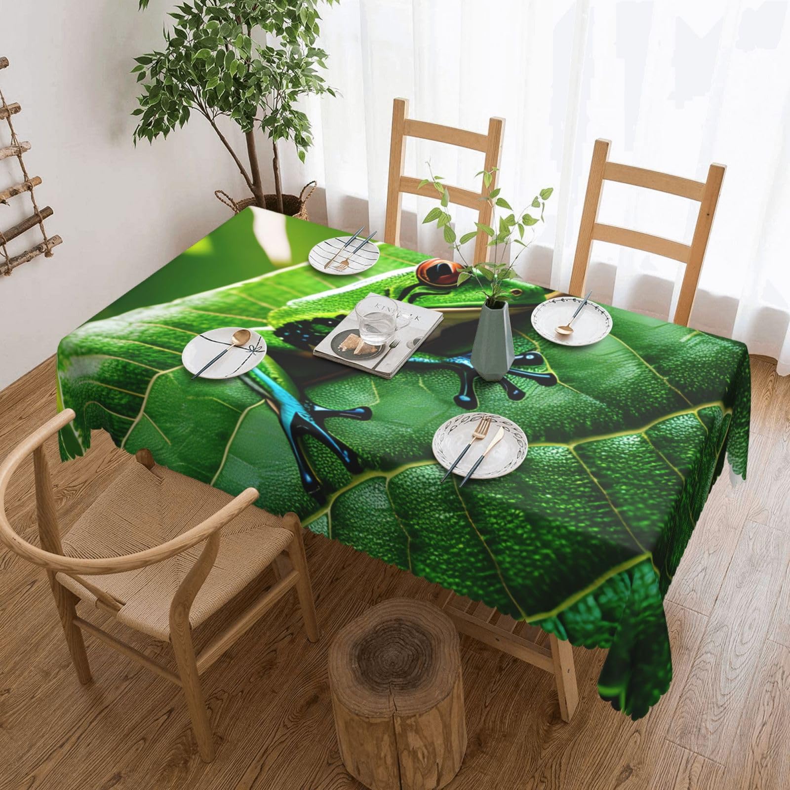 Nappe rectangulaire imprimé feuilles de grenouille pour buffet et salle à manger