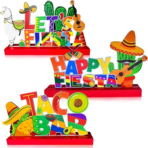 TURNMEON 3 piezas de mesa mexicana de madera para fiestas, decoración de fiesta, sombrero, llama, maracas, suministros de fiesta, fiesta mexicana,
