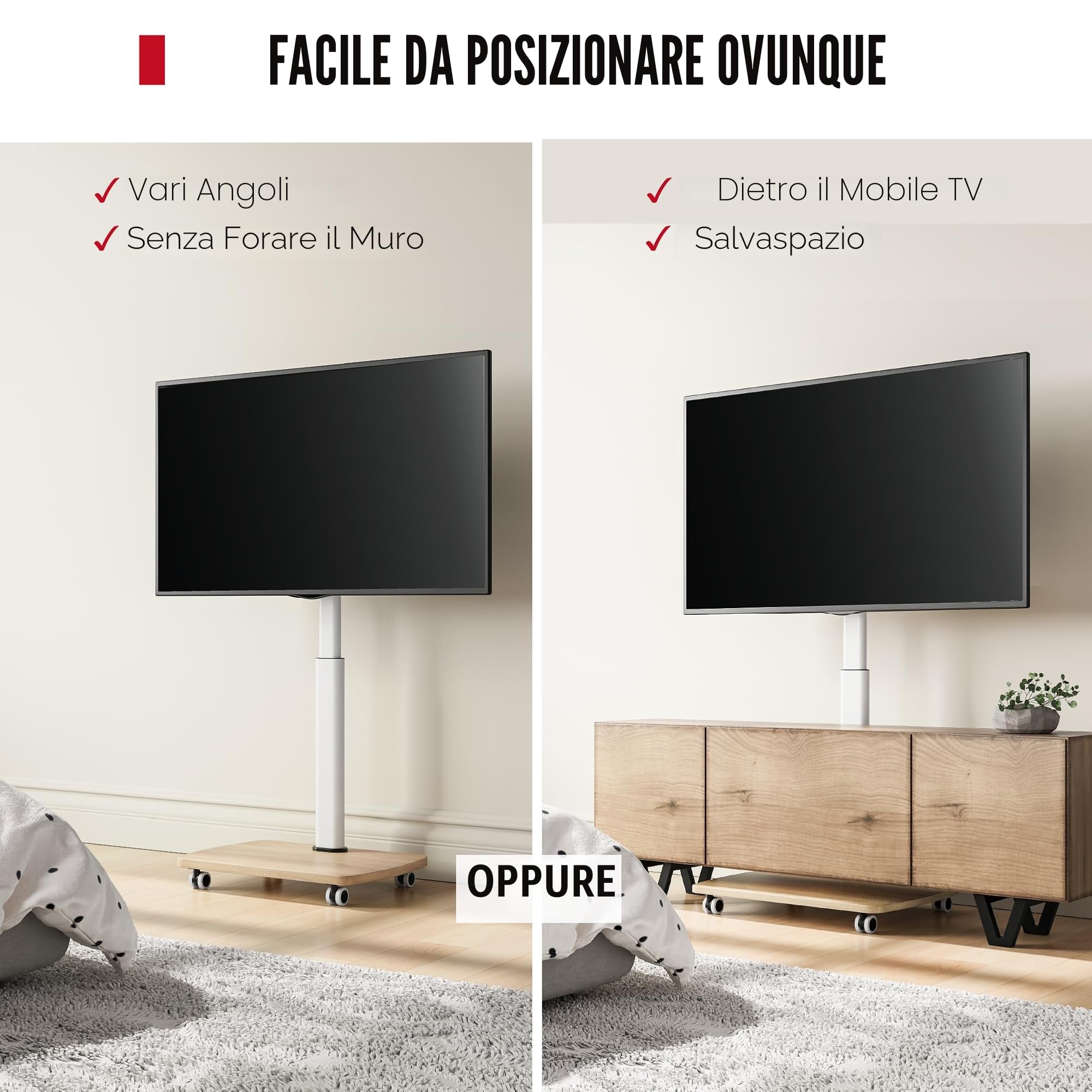 AOKCOS Supporto TV con ruote 32-65 pollici, Altezza regolabile Girevole, VESA 400x400 mm 40kg