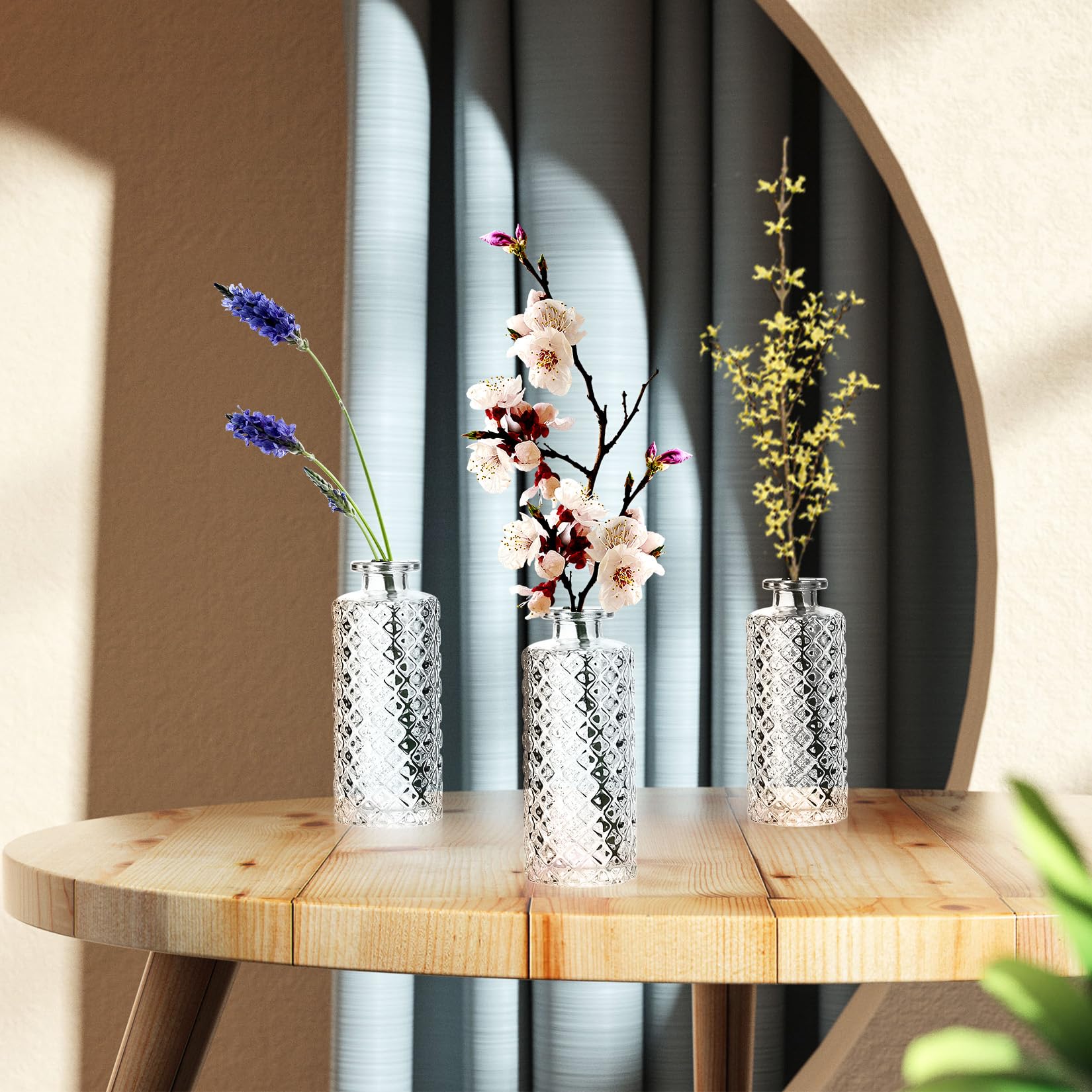 6 mini vasi in vetro, piccolo vaso decorativo, vasi trasparenti, piccoli vasi decorativi, fiori da centrotavola, decorazione da tavolo casa nozze, 13 x 5 cm