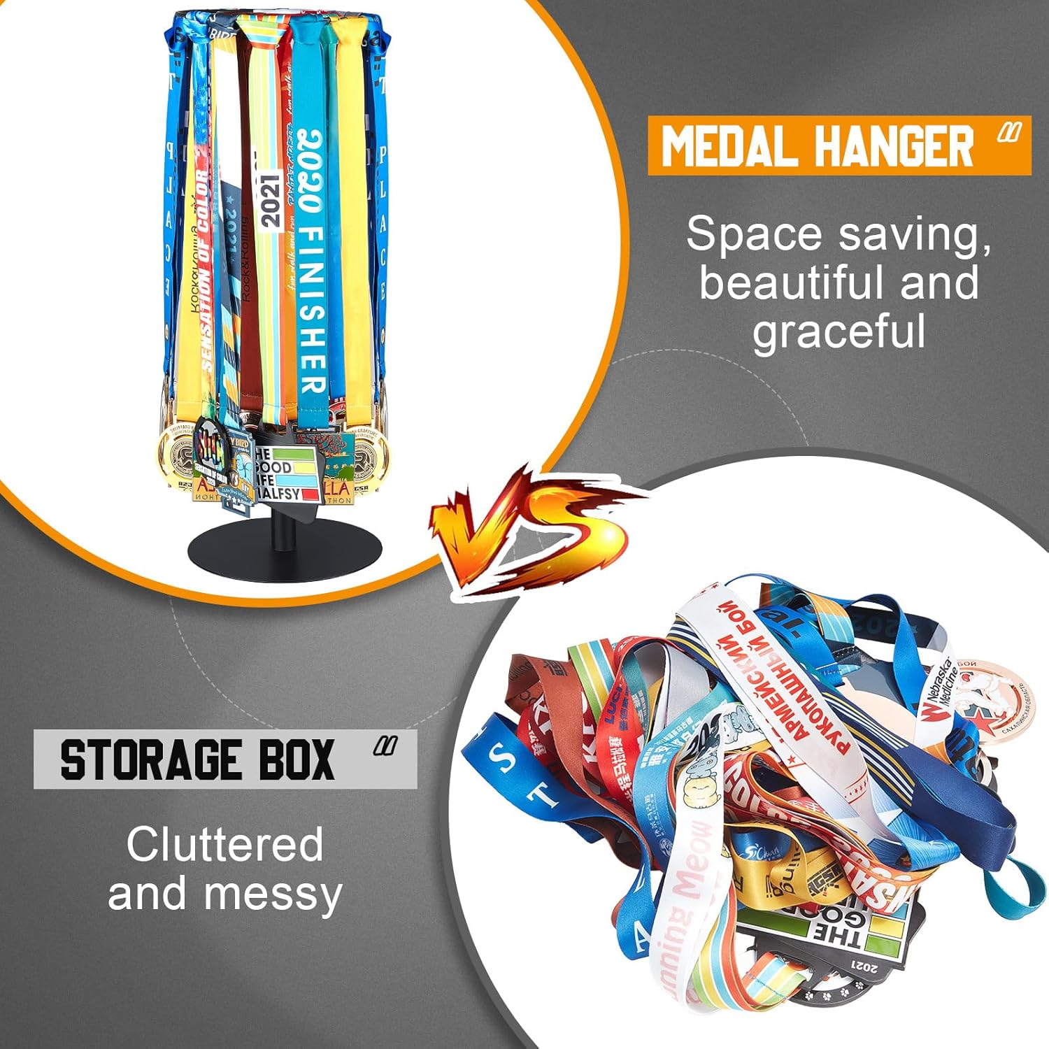 Shimeyao Medal Hanger Display Honor Display Rotatable Award Holder Rotating Metals Rack Adjustable Award Holder Stand for Basketball Running Sports Race, 30+ Medals