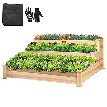 VIVOSUN 高架木质园艺床 移动户外种植箱 便携式储物架