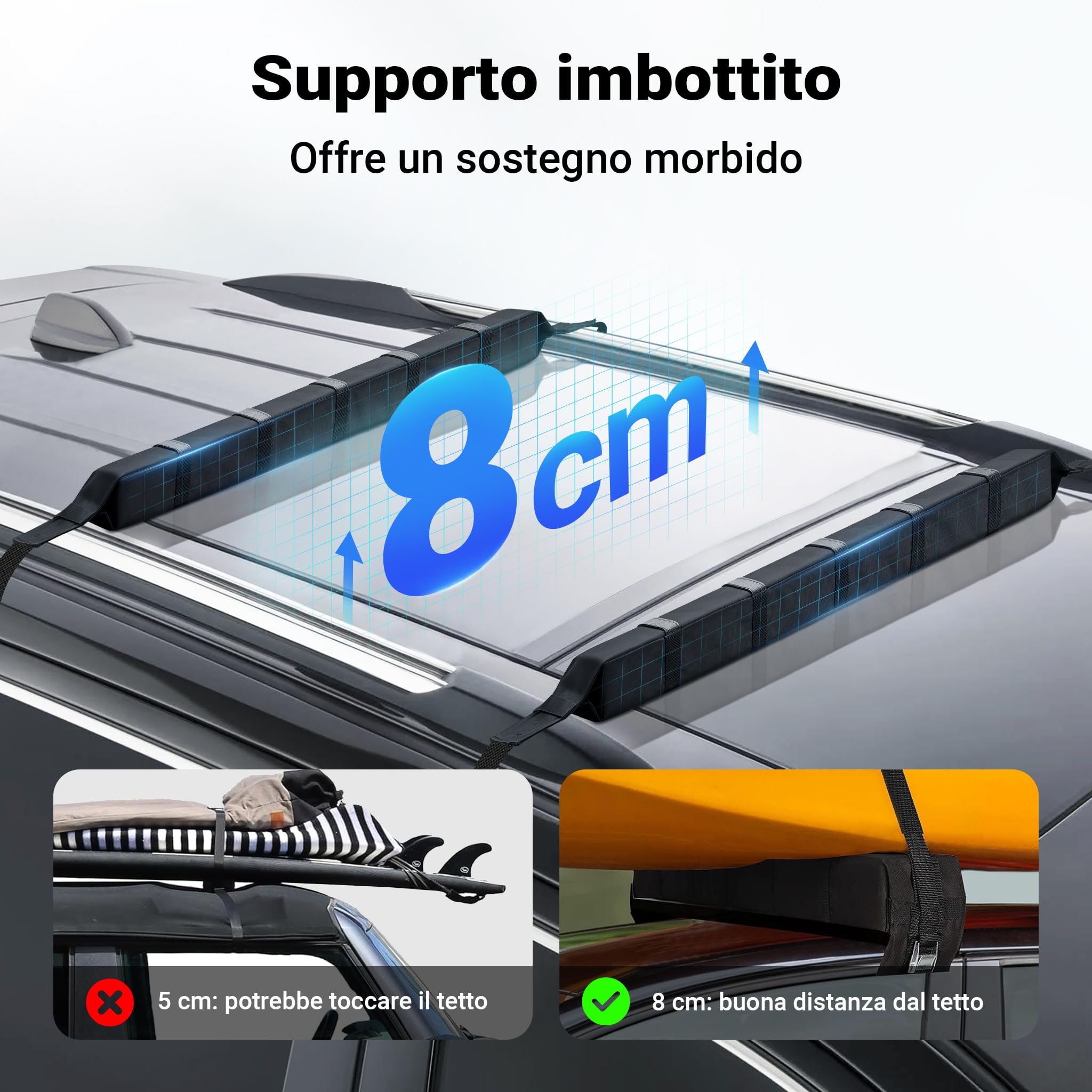 Wiltec portatutto per Auto, Barre morbide Portapacchi universali, per Surf, Kayak, Sci