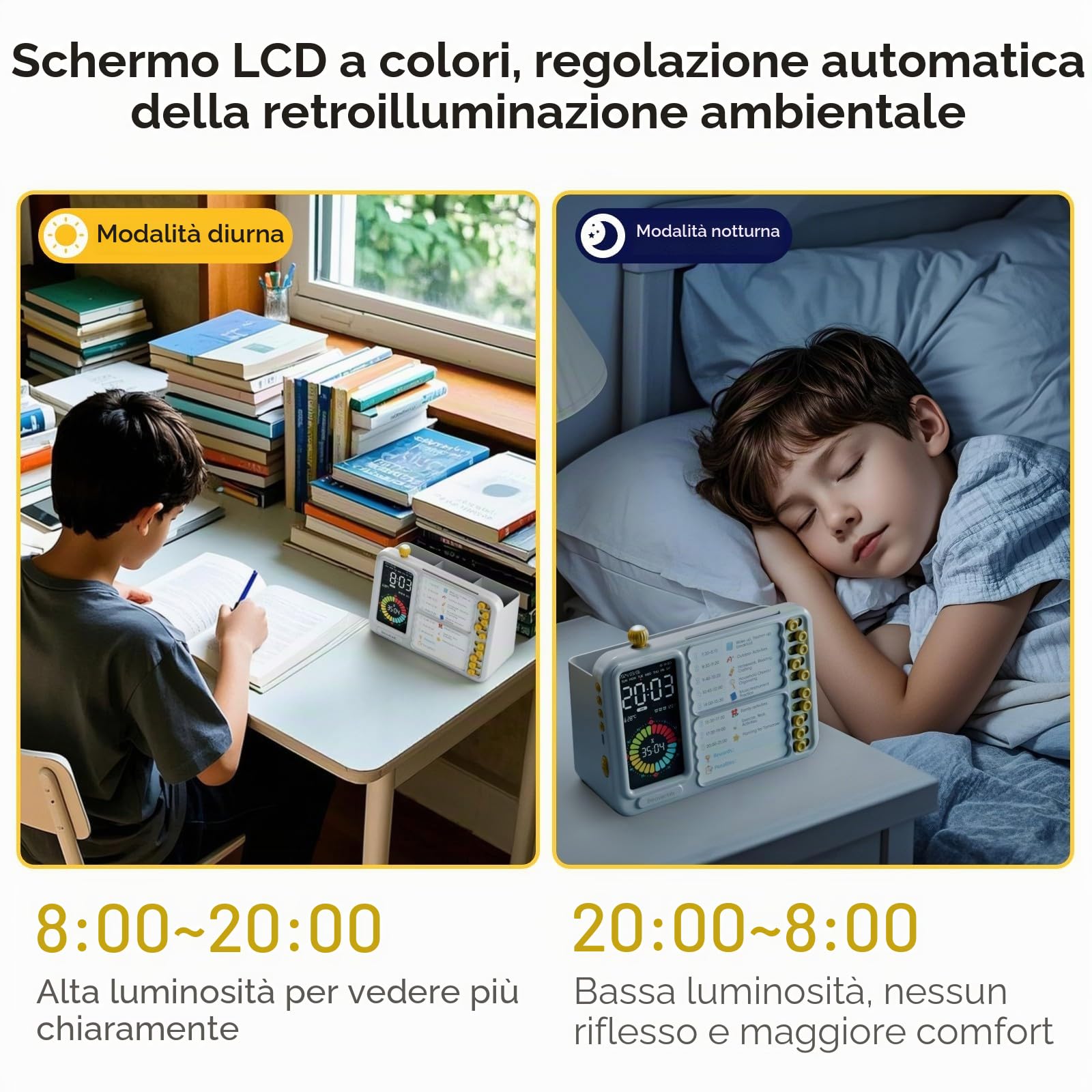 BEAVERLAB - Agenda settimanale per bambini, con timer visivo, routine per bambini, con sveglia, lista di controllo ADHD per attività e cucina