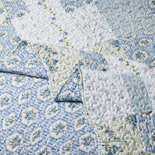 Miniatura 2 de Juego de colcha de 7 piezas, tamaño matrimonial, microfibra acolchada sin arrugas con estampado Brea, incluye juego de 3 cubrecamas y juego de