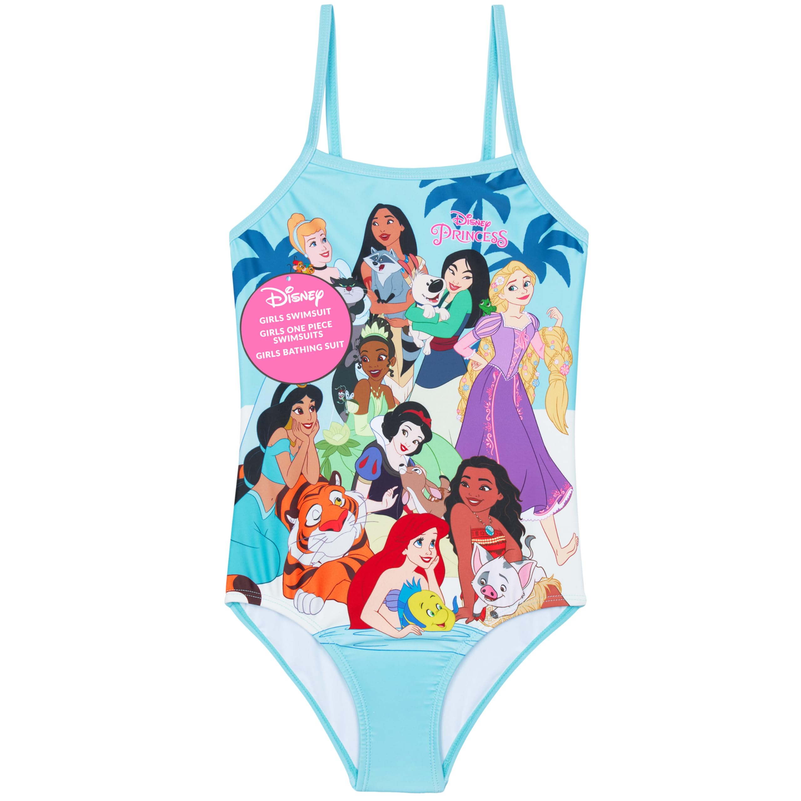 Get Trend Disney Princess Girls Swimming Costume One Piece Stretchy Swimsuit Moana Cinderella Comfy Straps Swimwear for Beach Pool Swim Holiday Essentials (4-5 Years, Blue Princess)