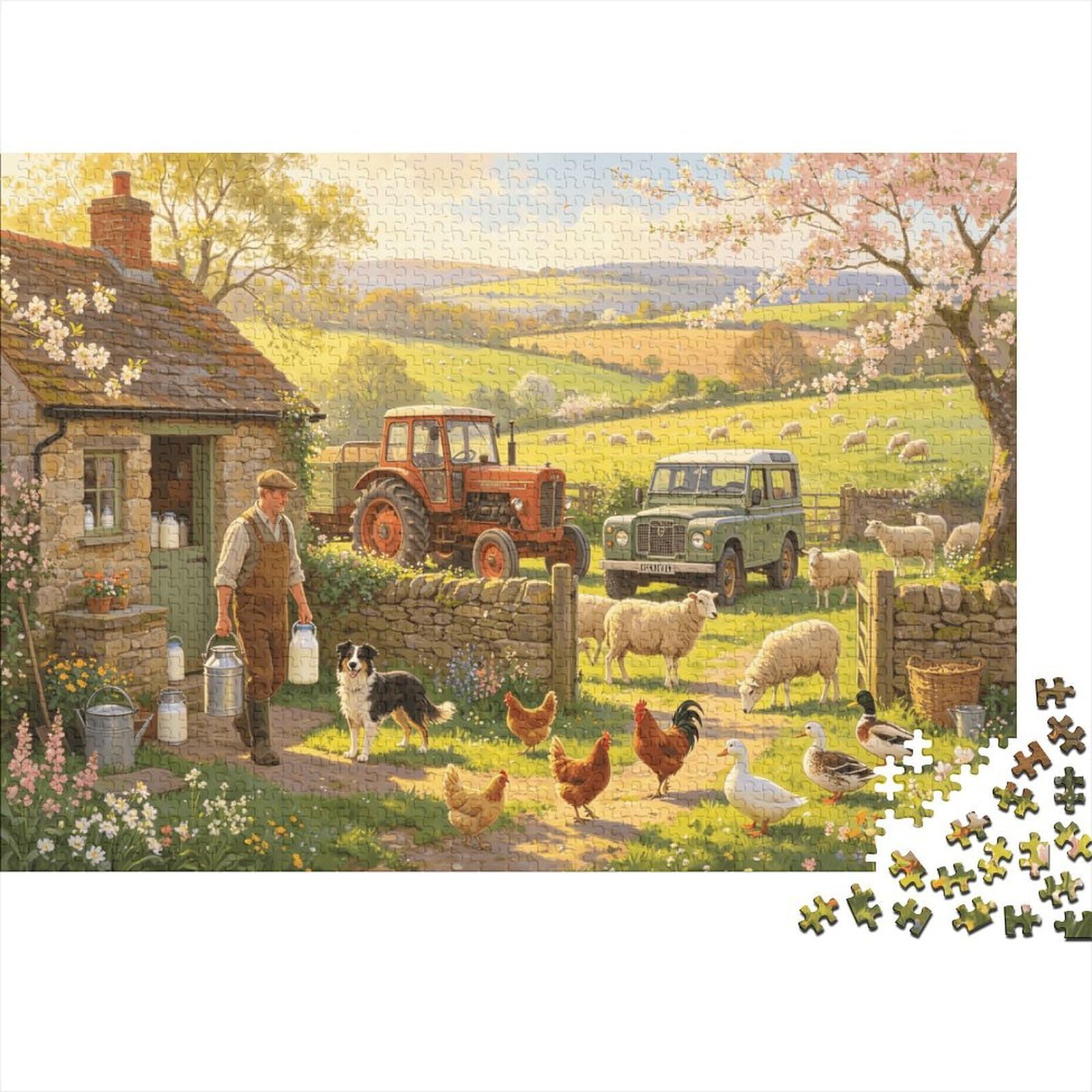 Country Farm Senior Puzzles 1000 Piece Recycled Rural Cottage Jigsaw Puzzles Puzzle Game Props Family Gaming Time Educational Game Challenge Gift 38x26cm/1000pcs