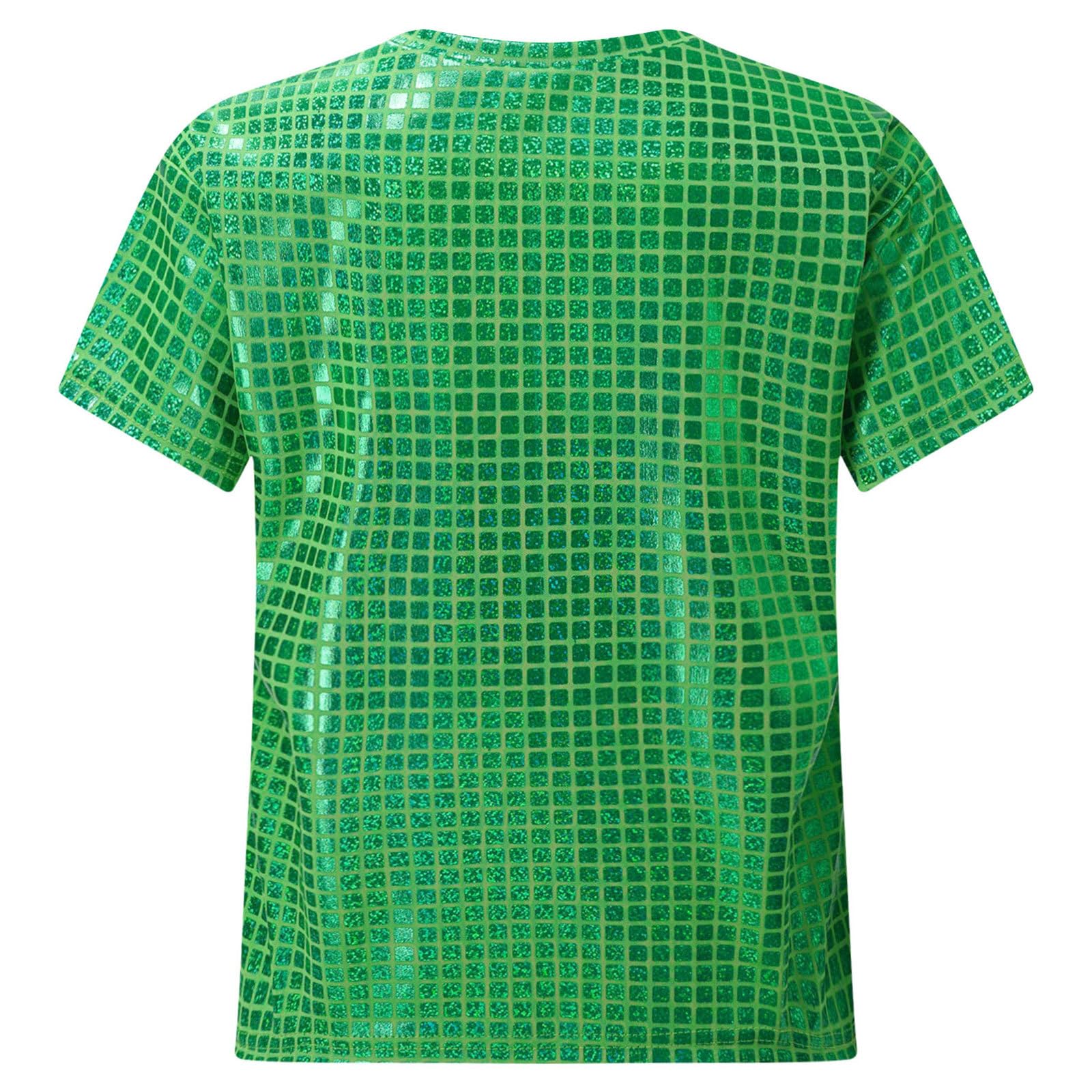 JanJean Big Kids Girls Shiny Metallic Sleeveless Jazz Hip Hop Dance Tops Loose Sparkle T-Shirt Club Party Dress Up Green 2-3 Years